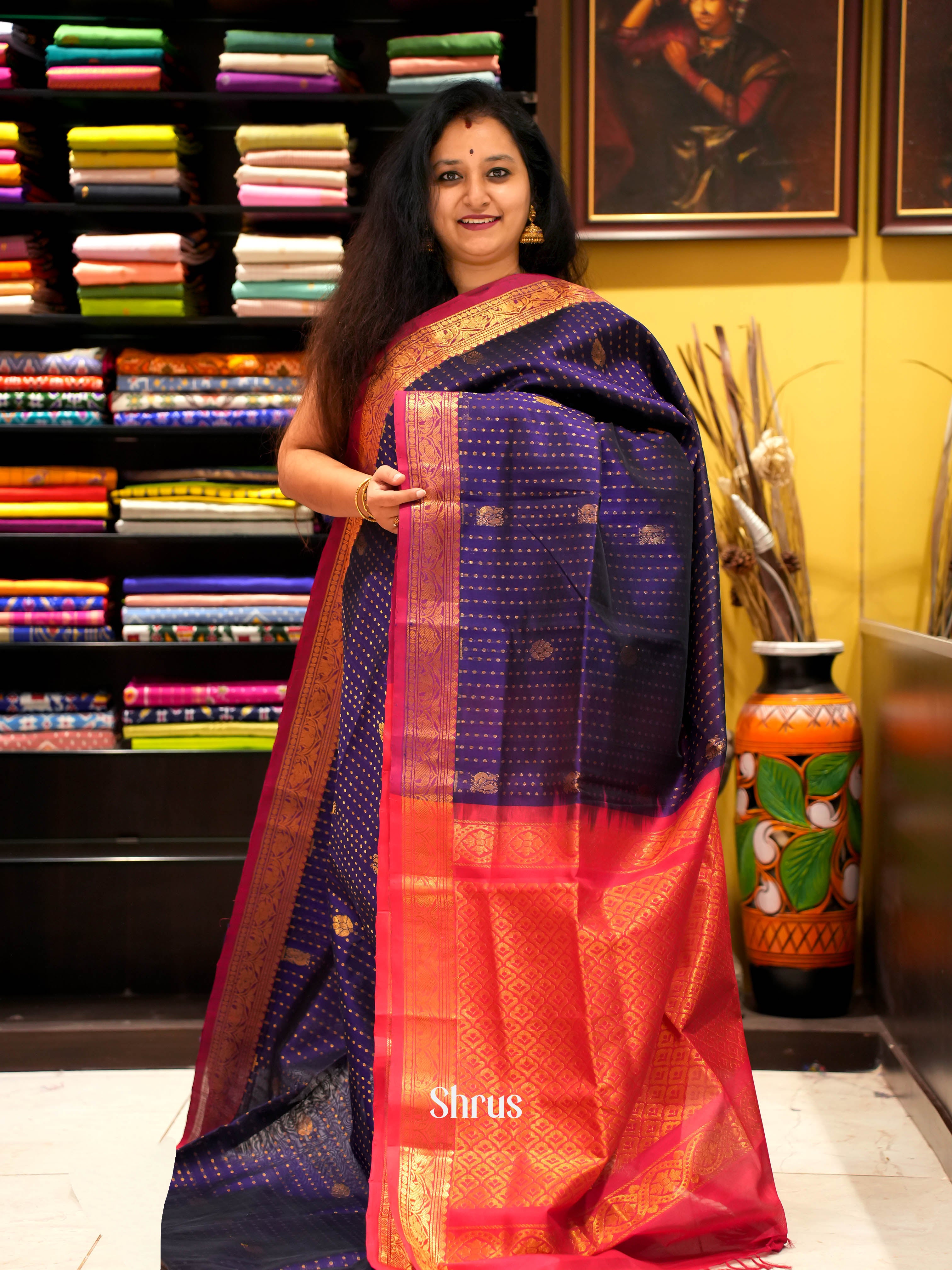 Violet & Red - Silk Cotton Saree