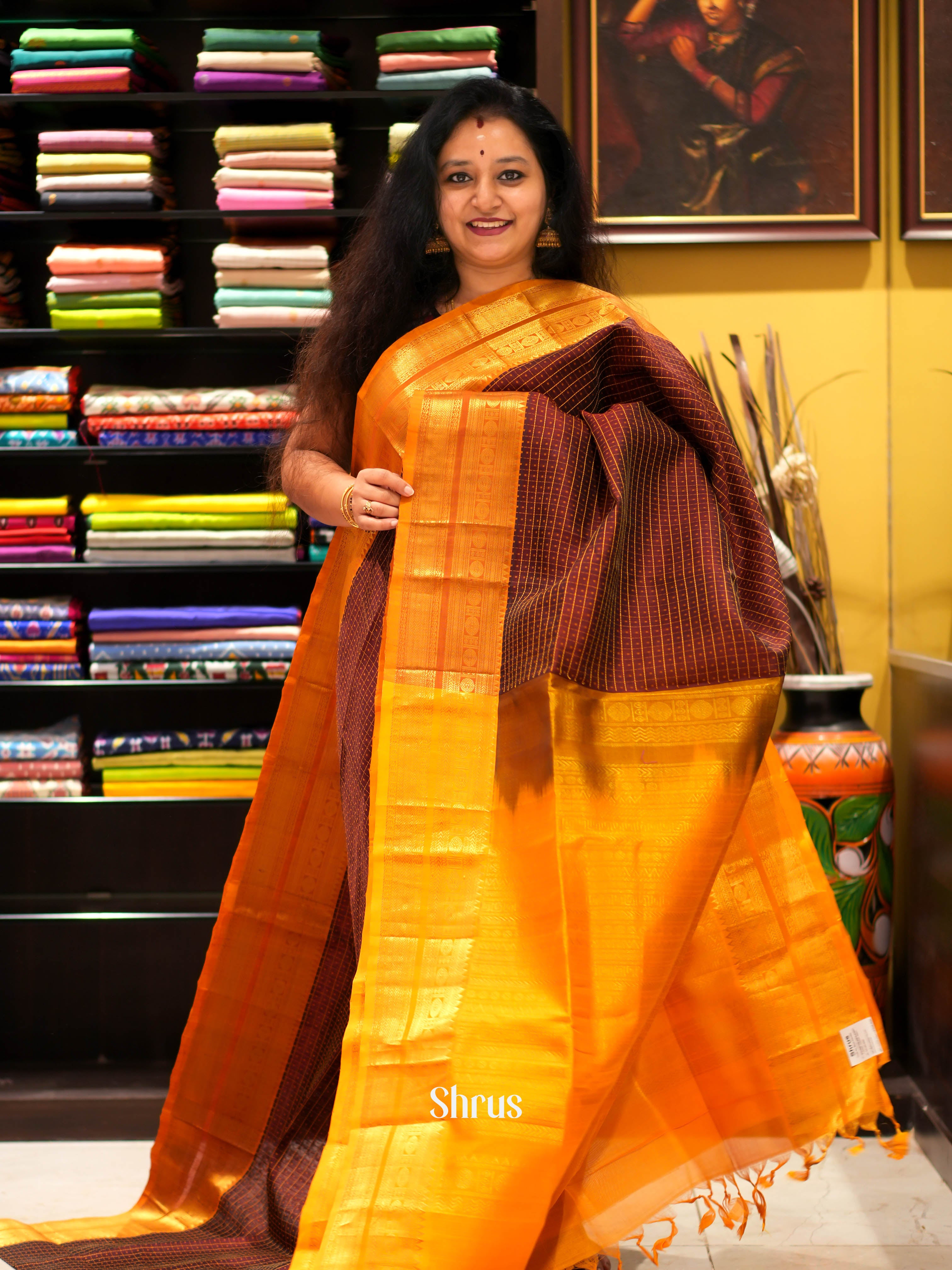 Brown & Mustard - Silk Cotton Saree