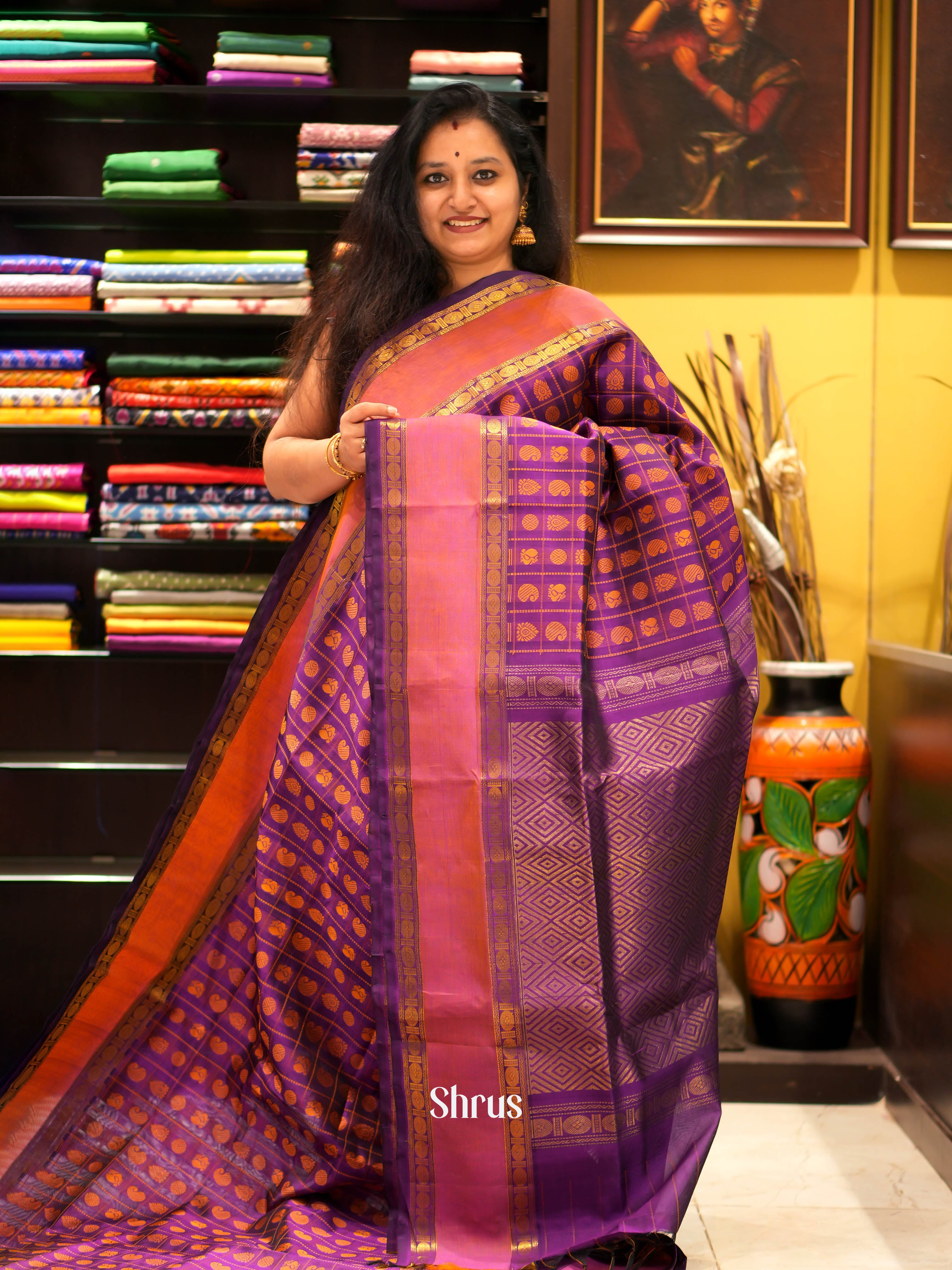 Purple(Single Tone) - Silk Cotton Saree