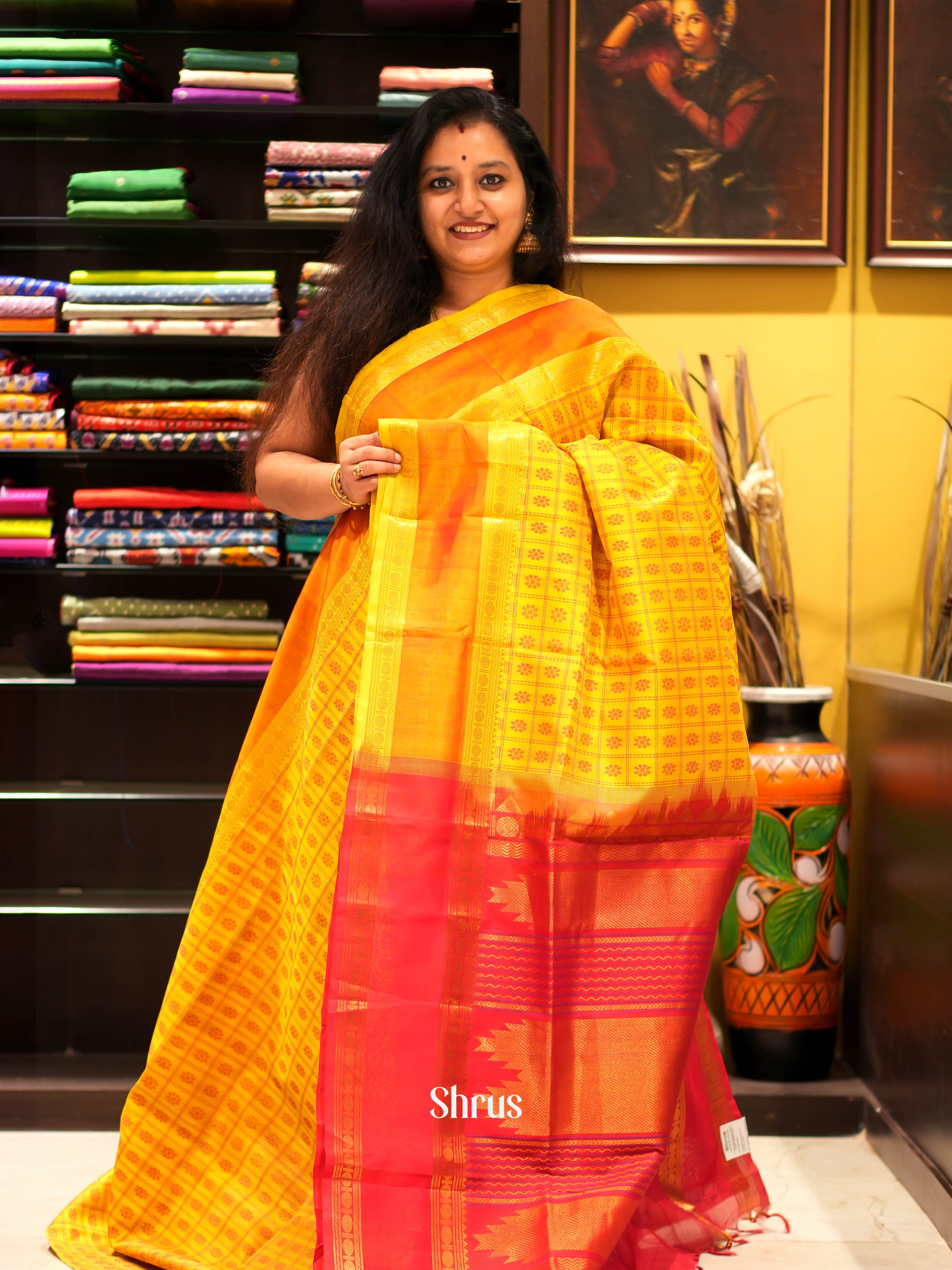 Yellow & Red - Silk Cotton Saree