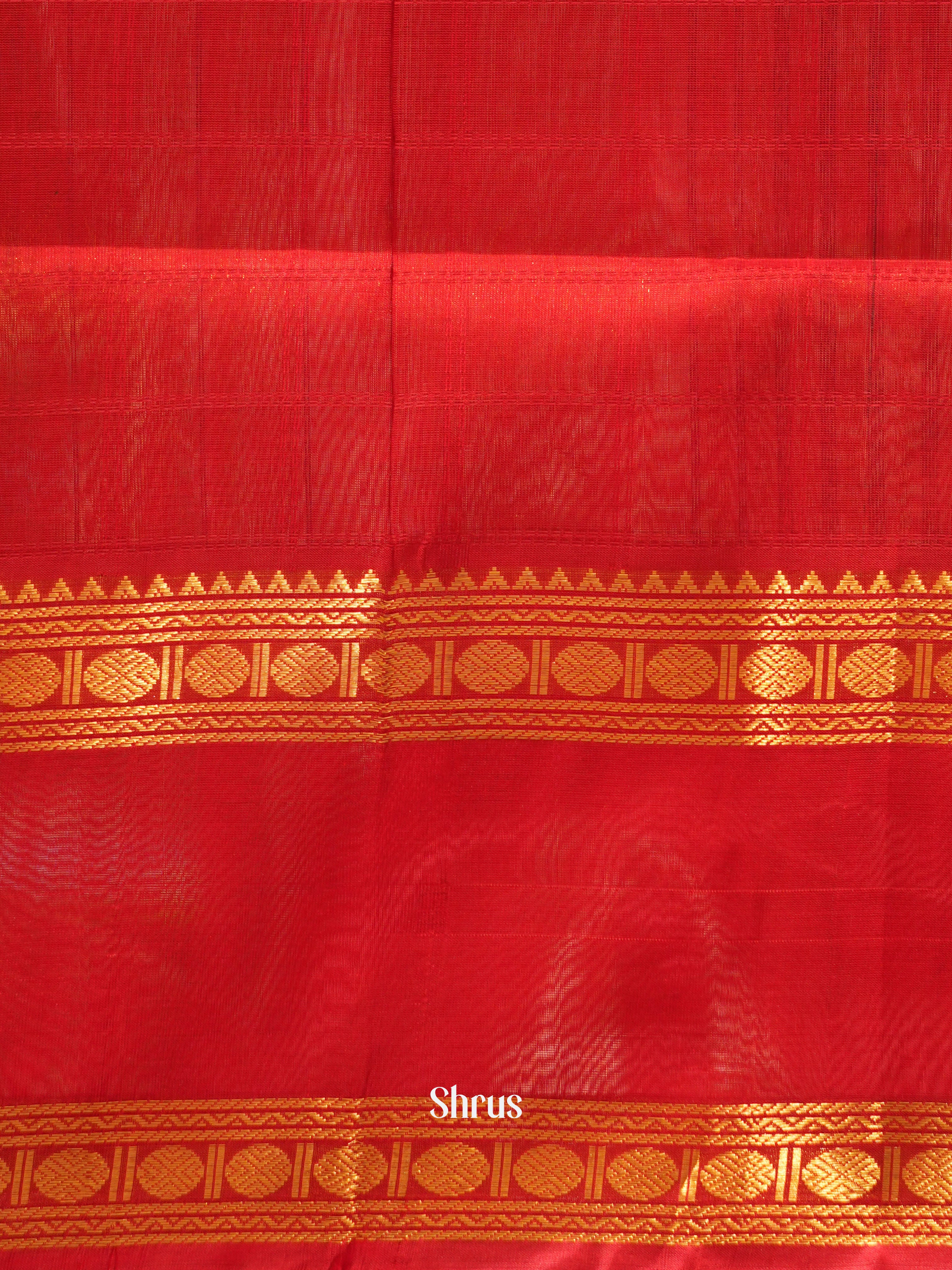 Blue & Red - Silk Cotton Saree