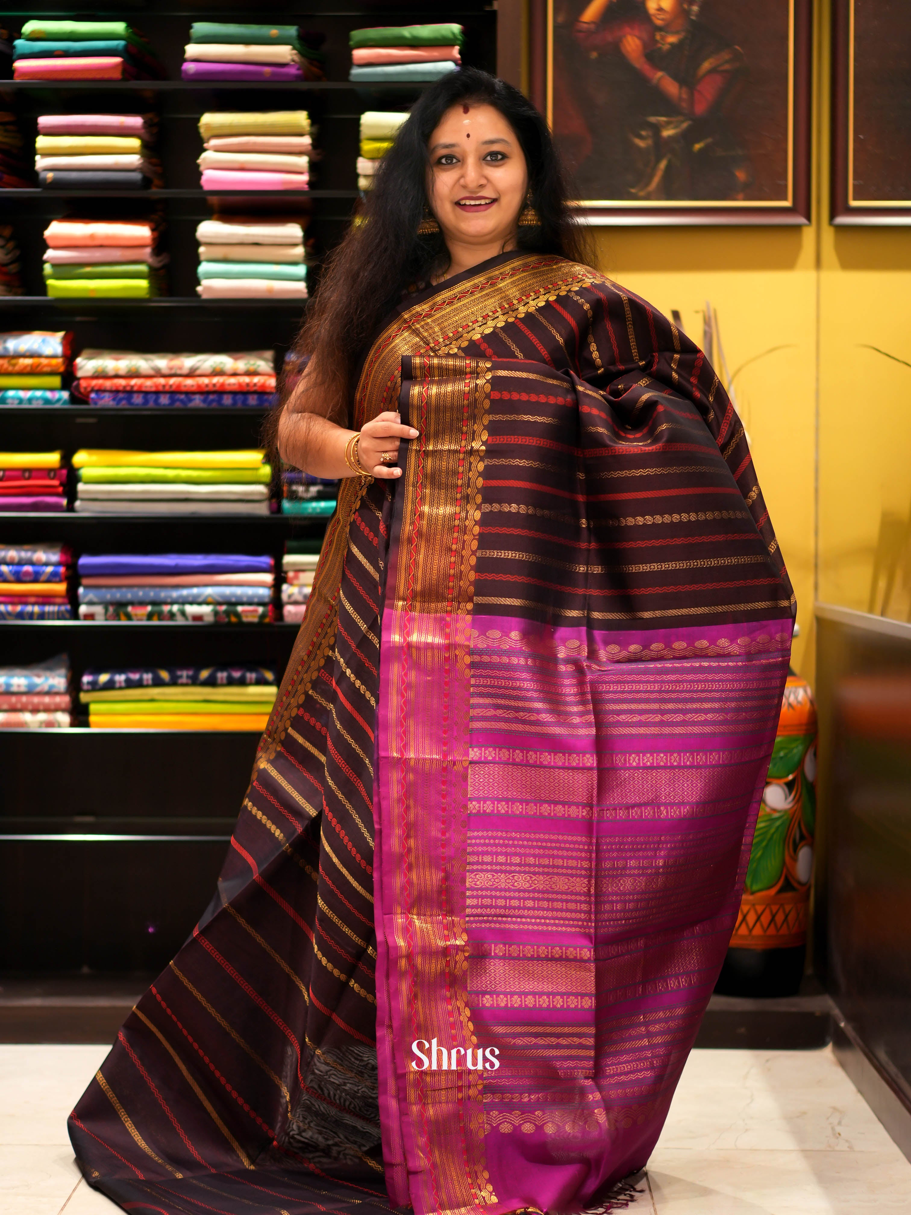 Brown & Pink - Silk Cotton Saree