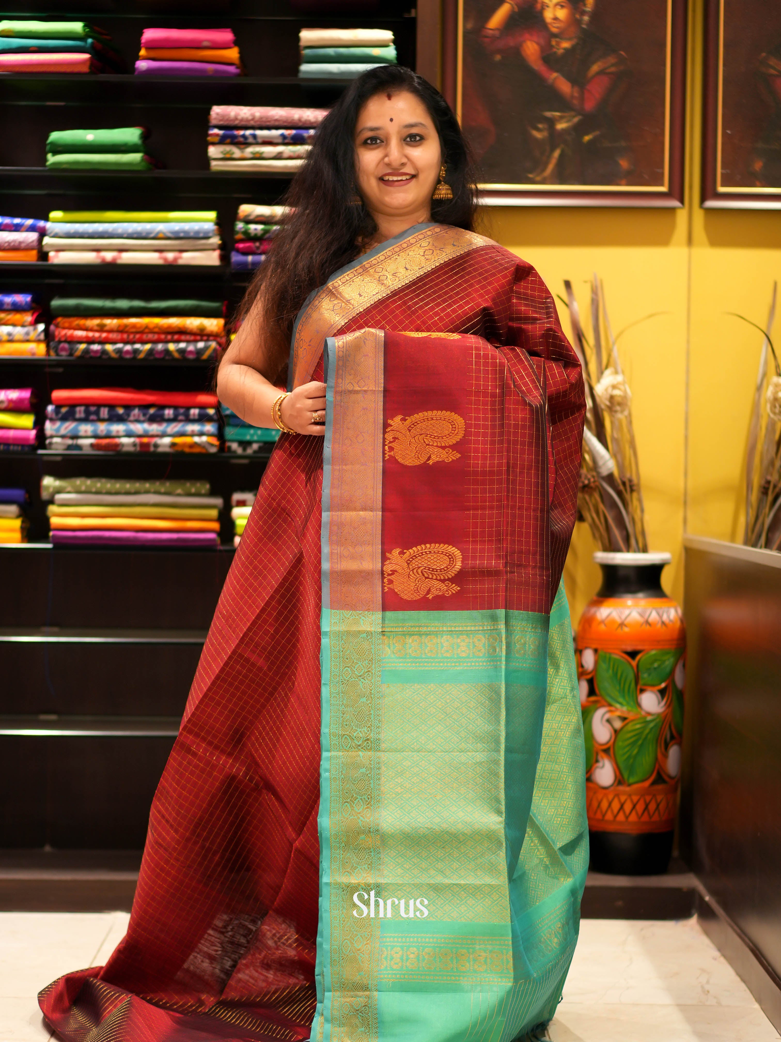 Maroon & Green - Silk Cotton Saree