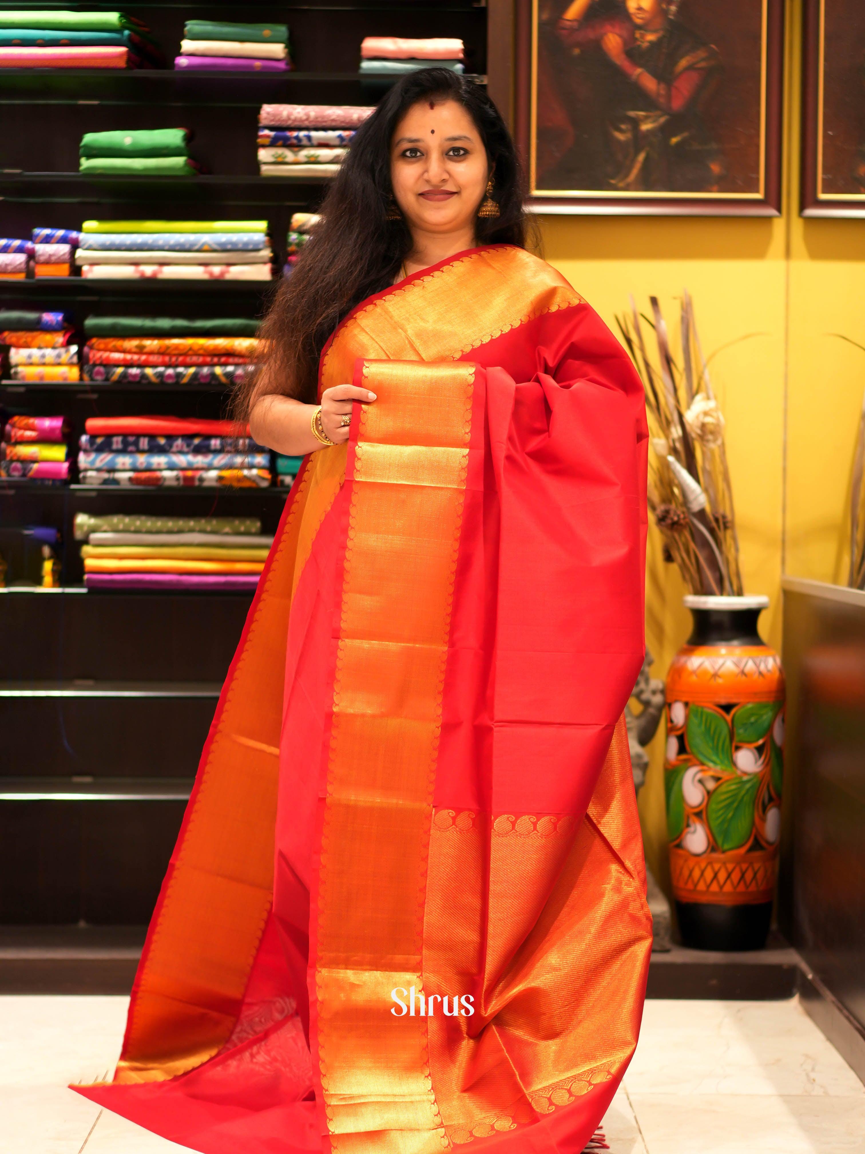 Red(Single tone) - Silk Cotton Saree