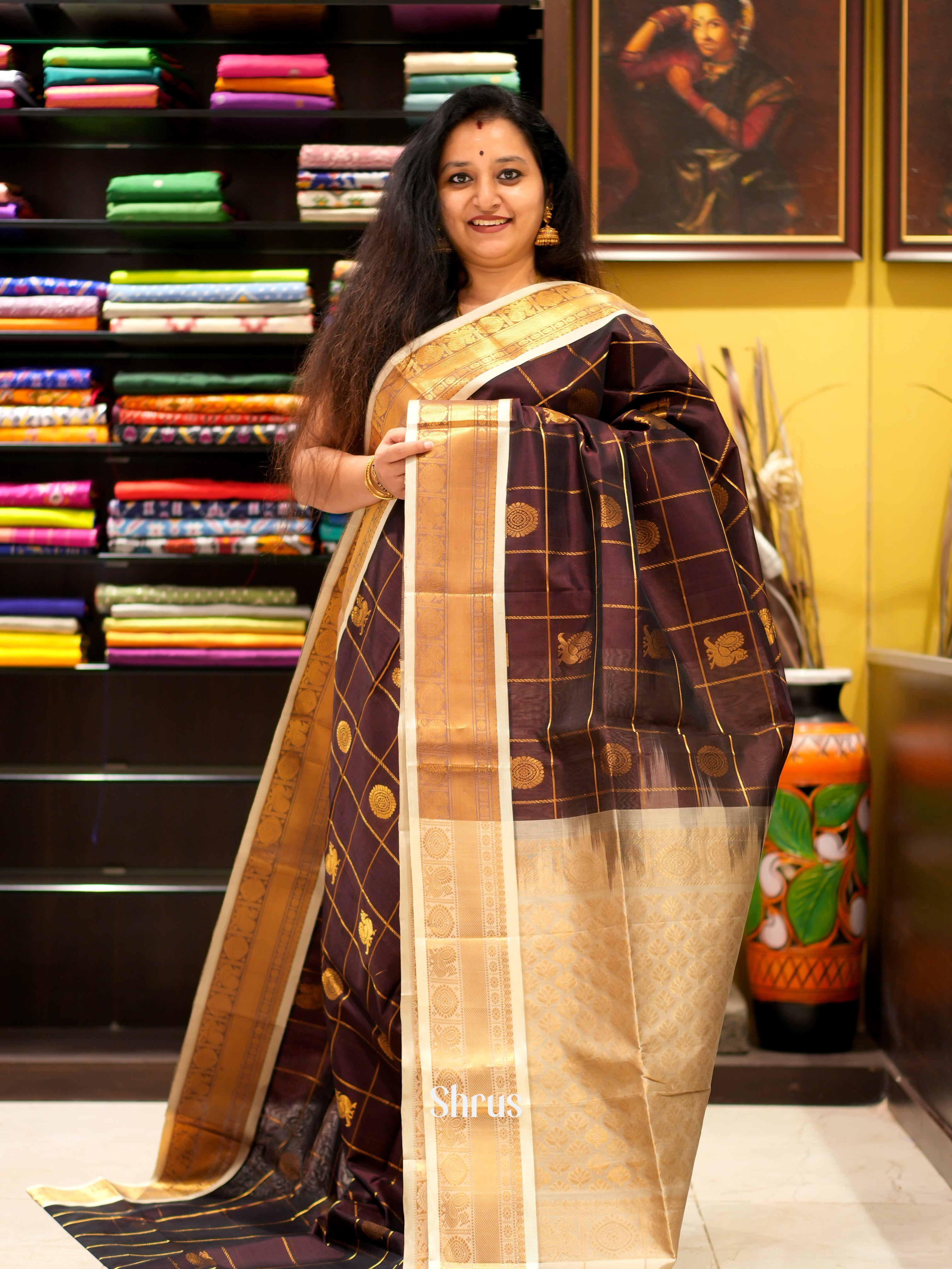 Brown & Cream - Silk Cotton Saree