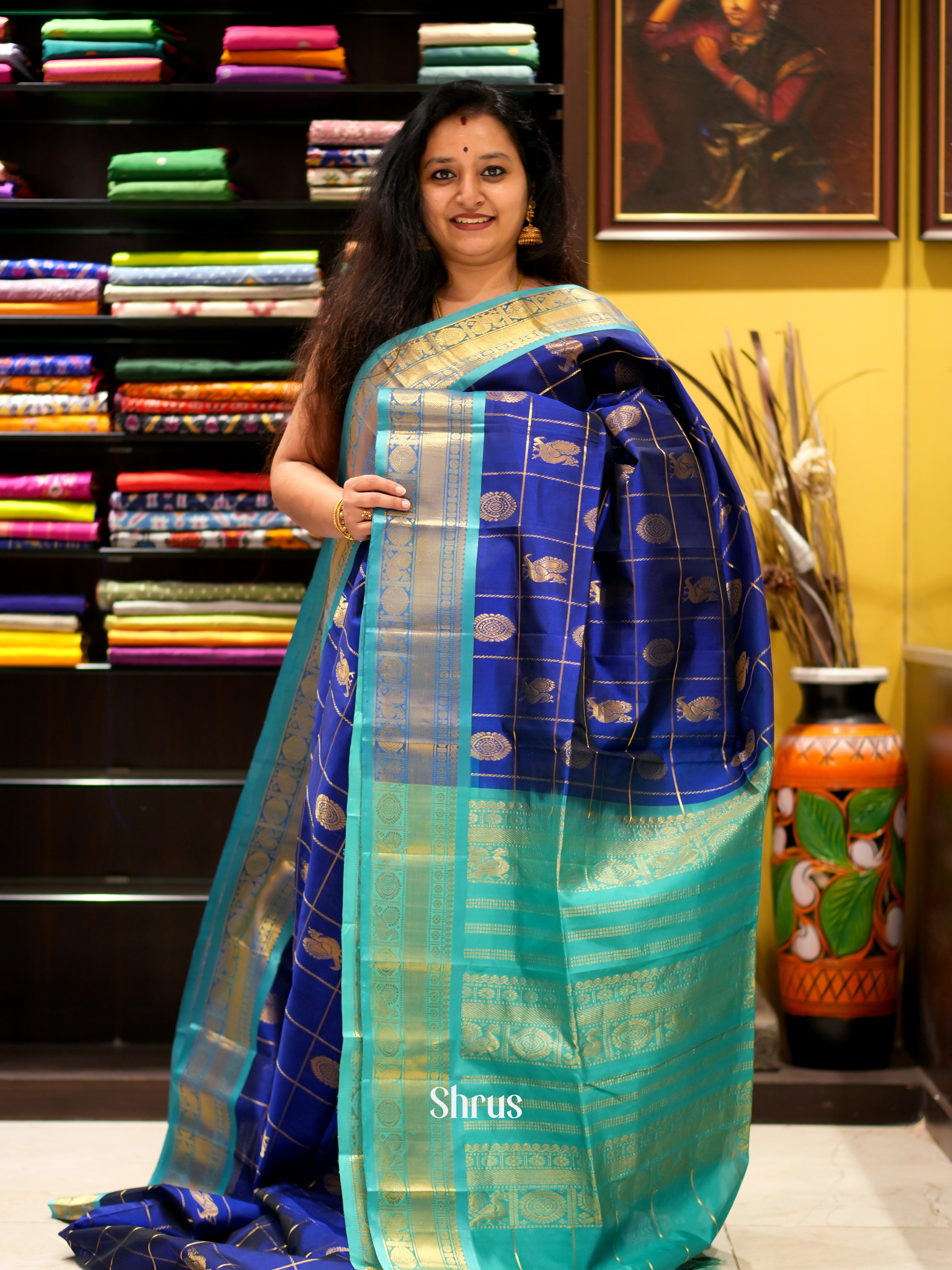 Blue& Teal- Silk Cotton Saree