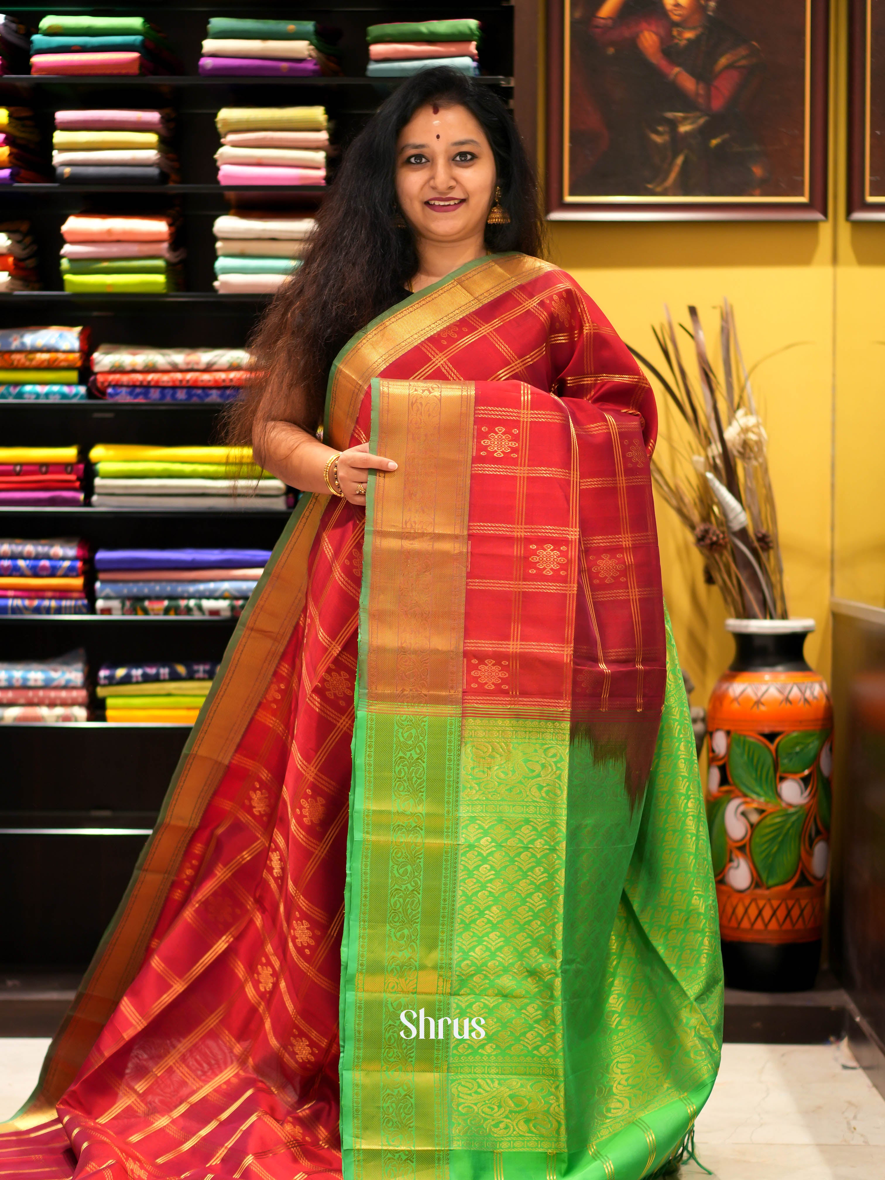 Red & Green - Silk Cotton Saree