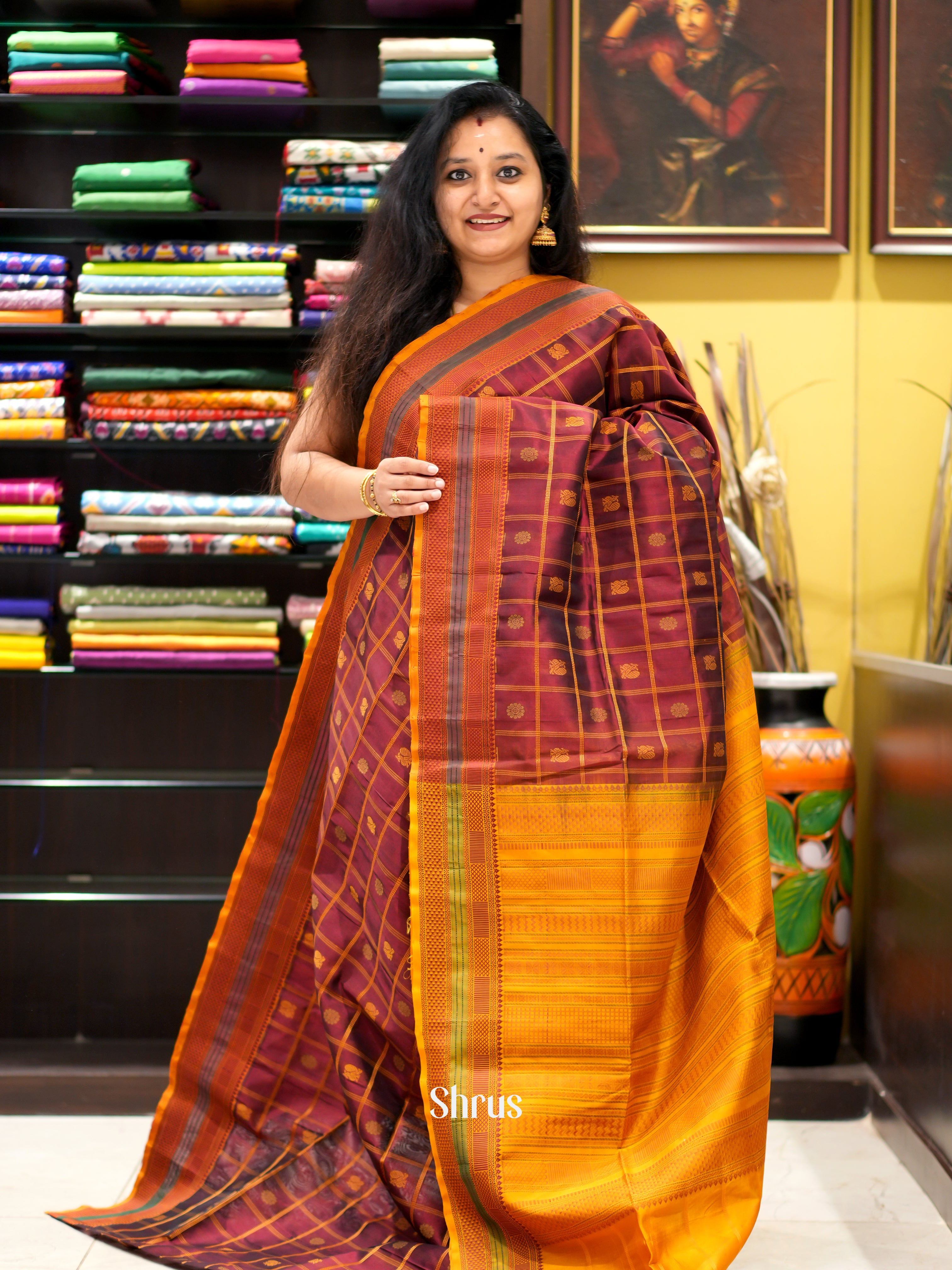 Brown & Mustard - Silk Cotton Saree