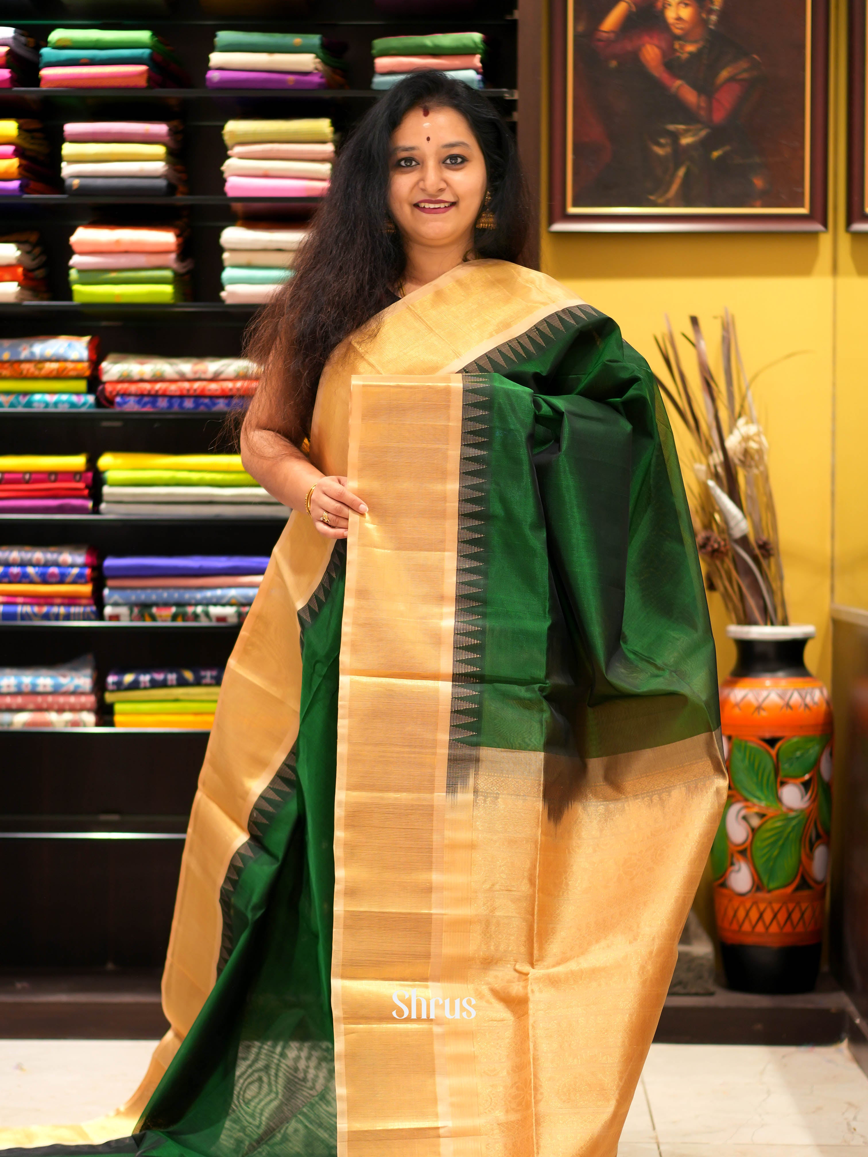 Green & Cream - Silk Cotton Saree