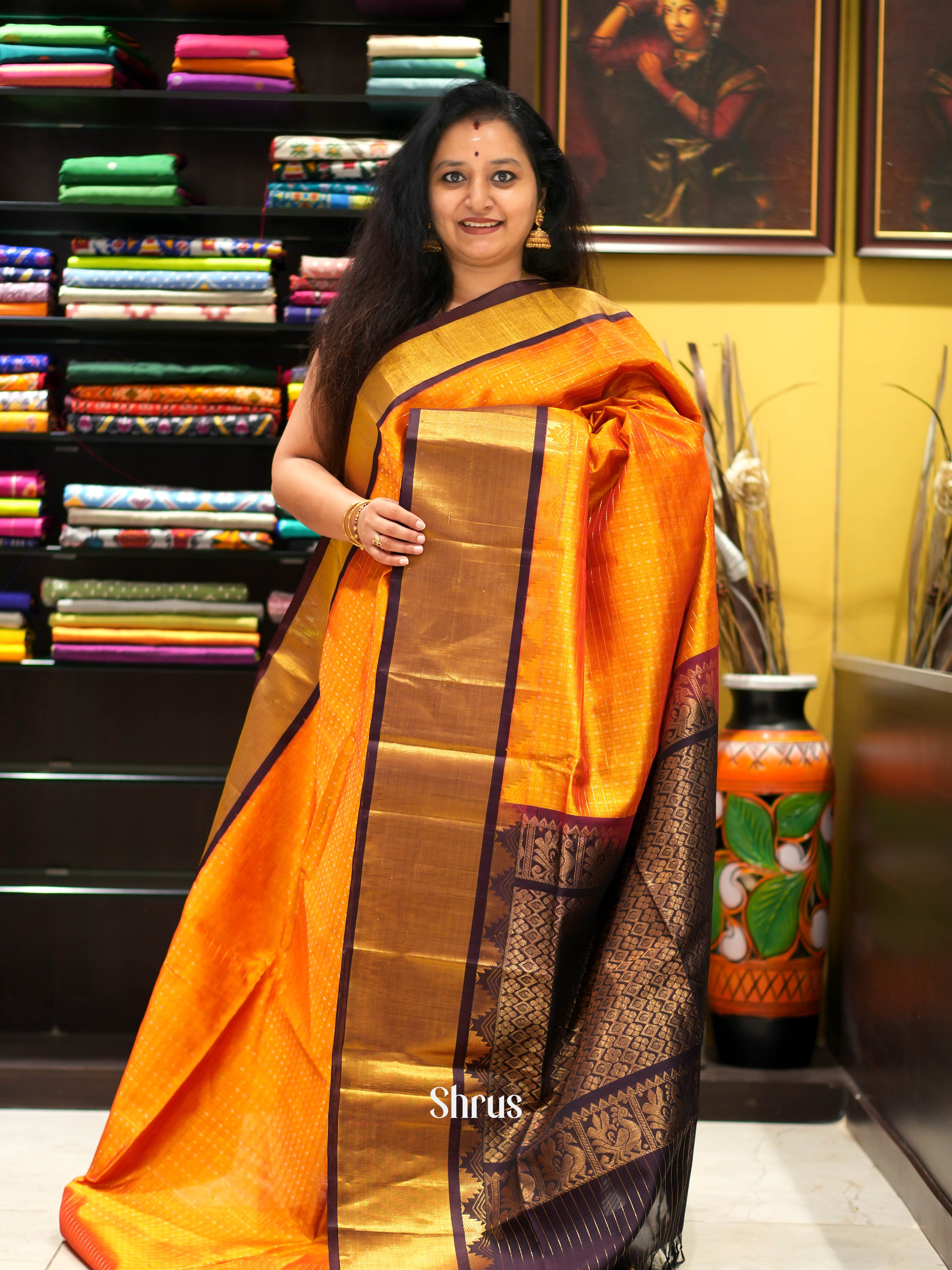 Mustard & Brown - Silk Cotton Saree