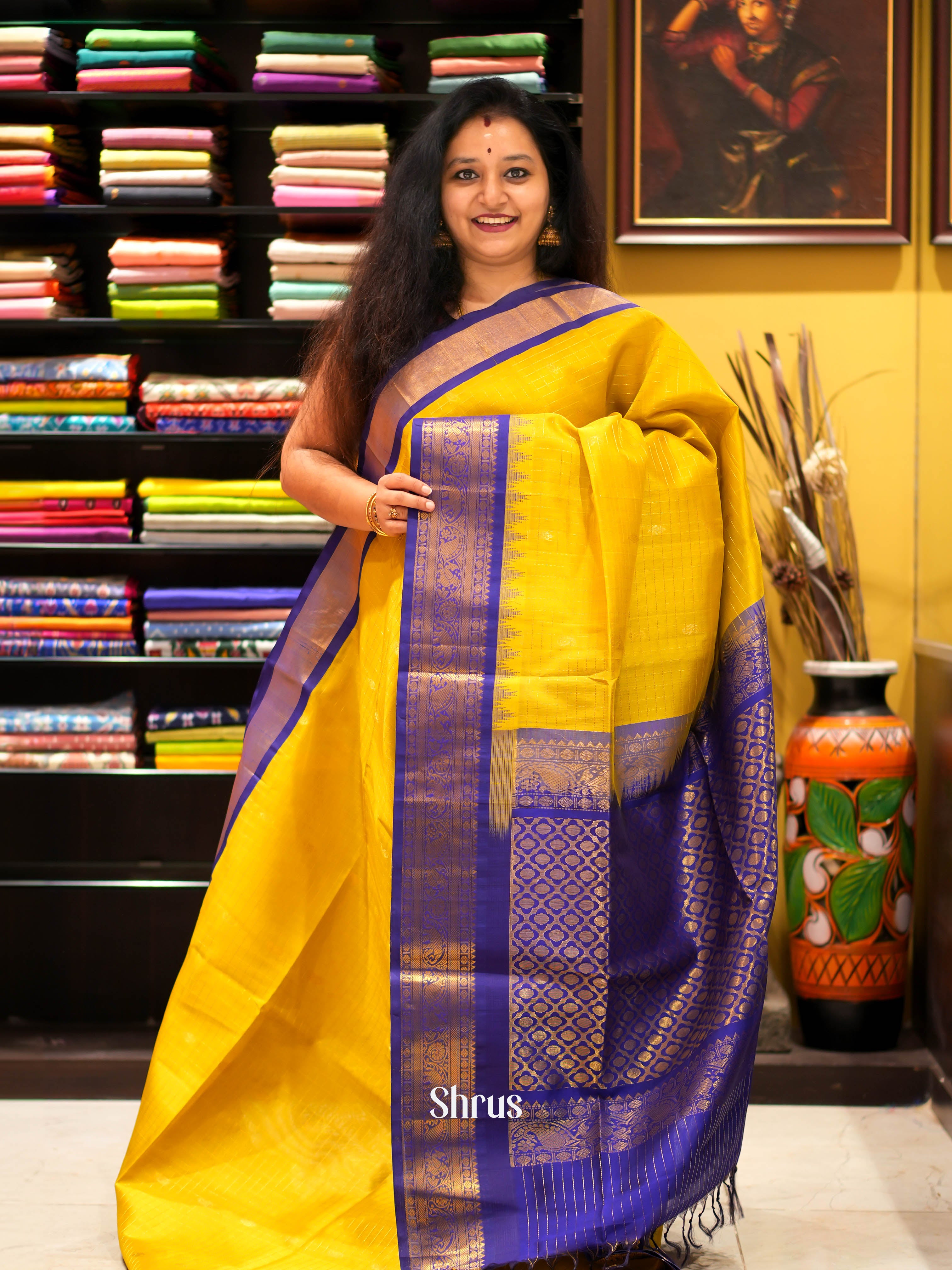 Yellow & Blue - Silk Cotton Saree