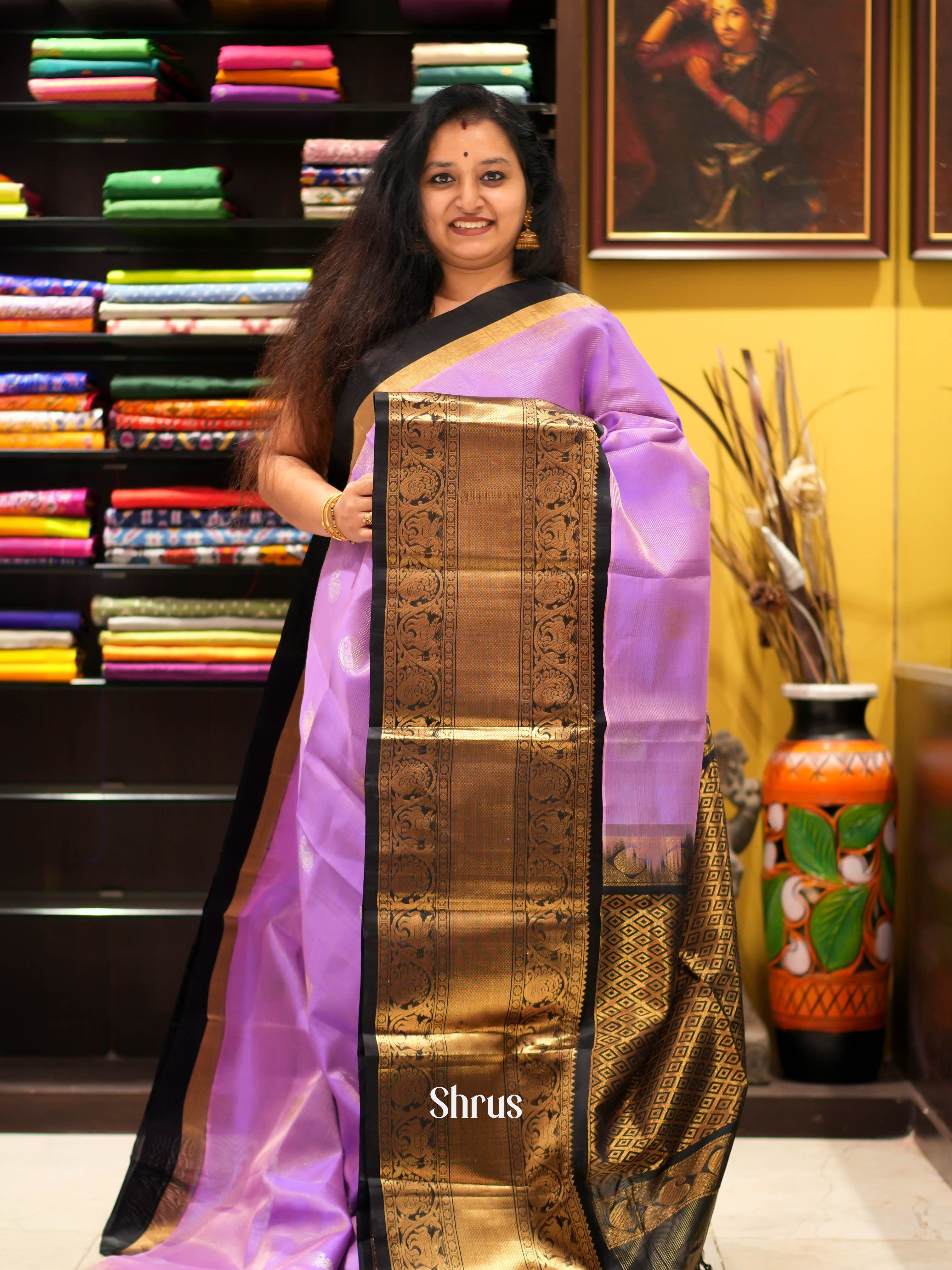 Purple  & Black - Silk Cotton Saree