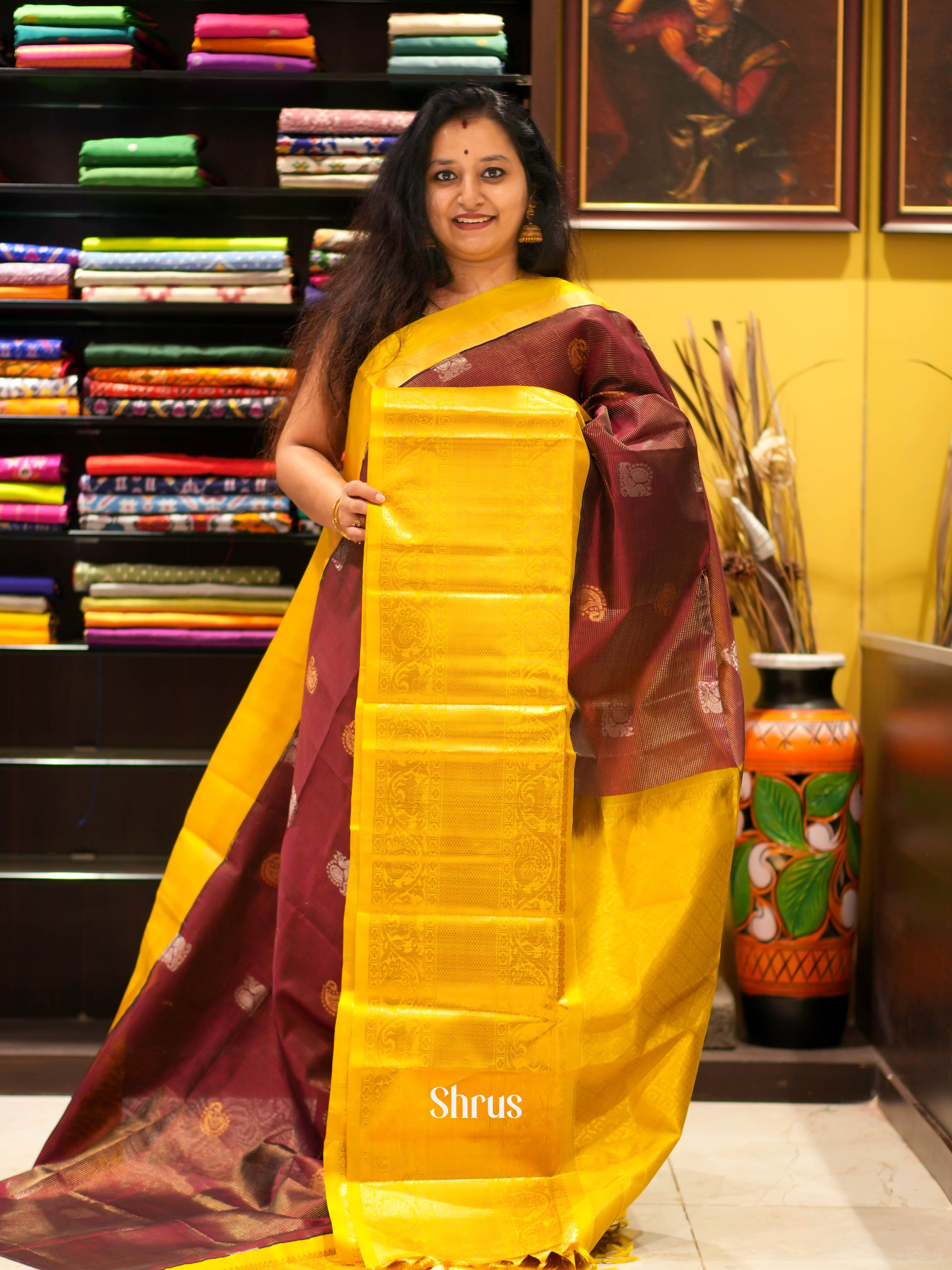 Brown & Yellow - Silk Cotton Saree