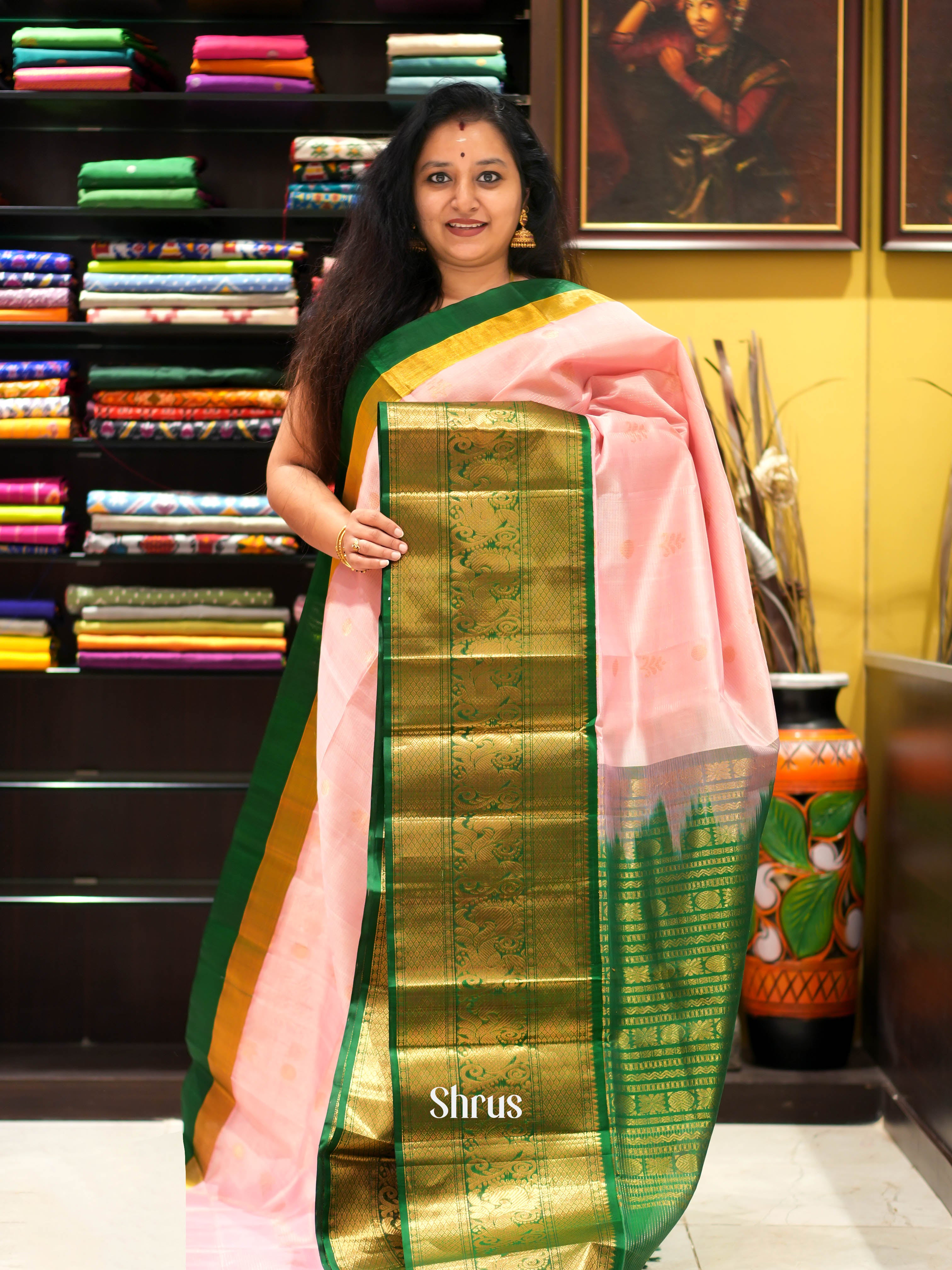 Pink & Green - Silk Cotton Saree