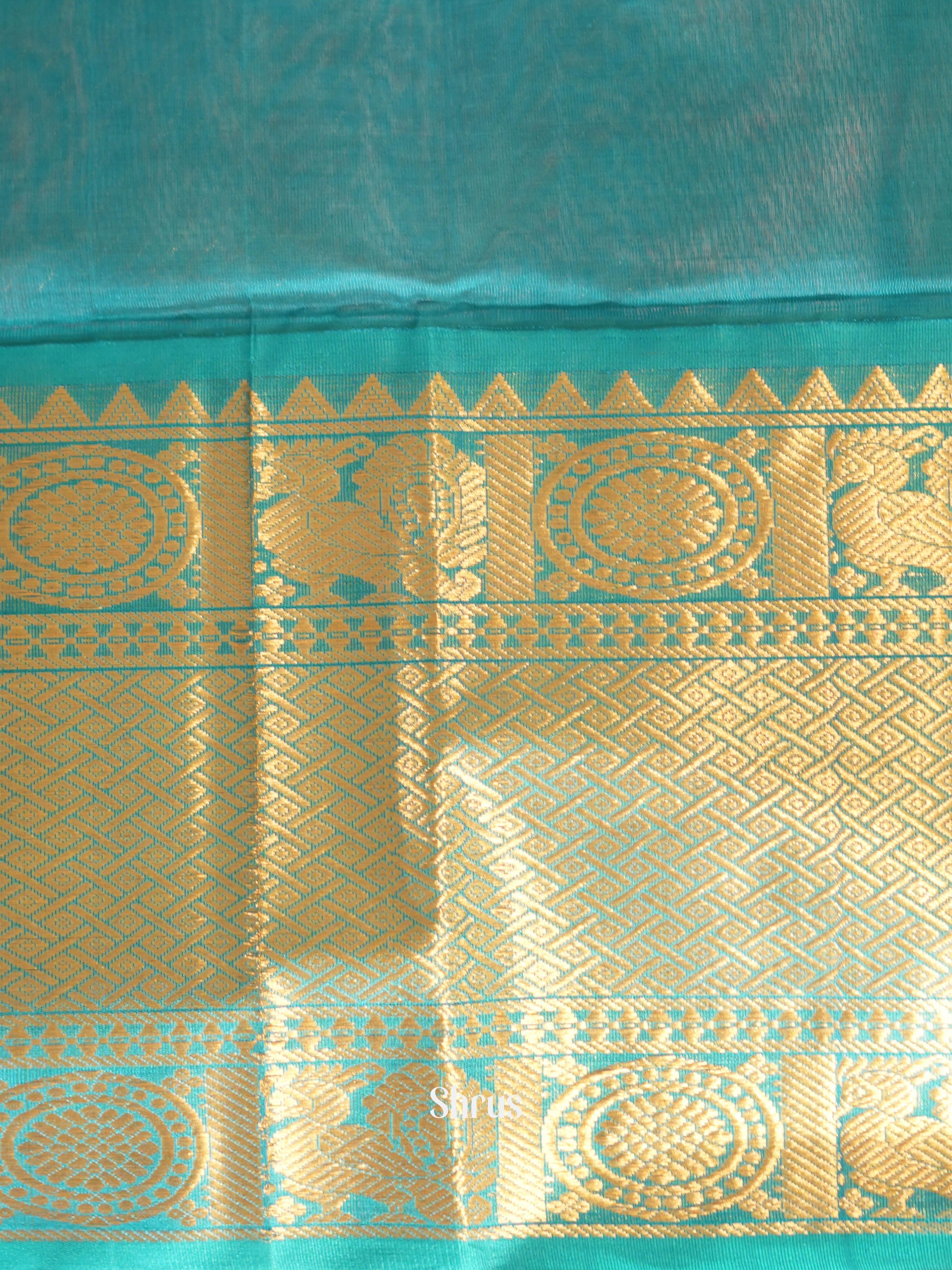 Violet & Teal - Silk cotton Saree