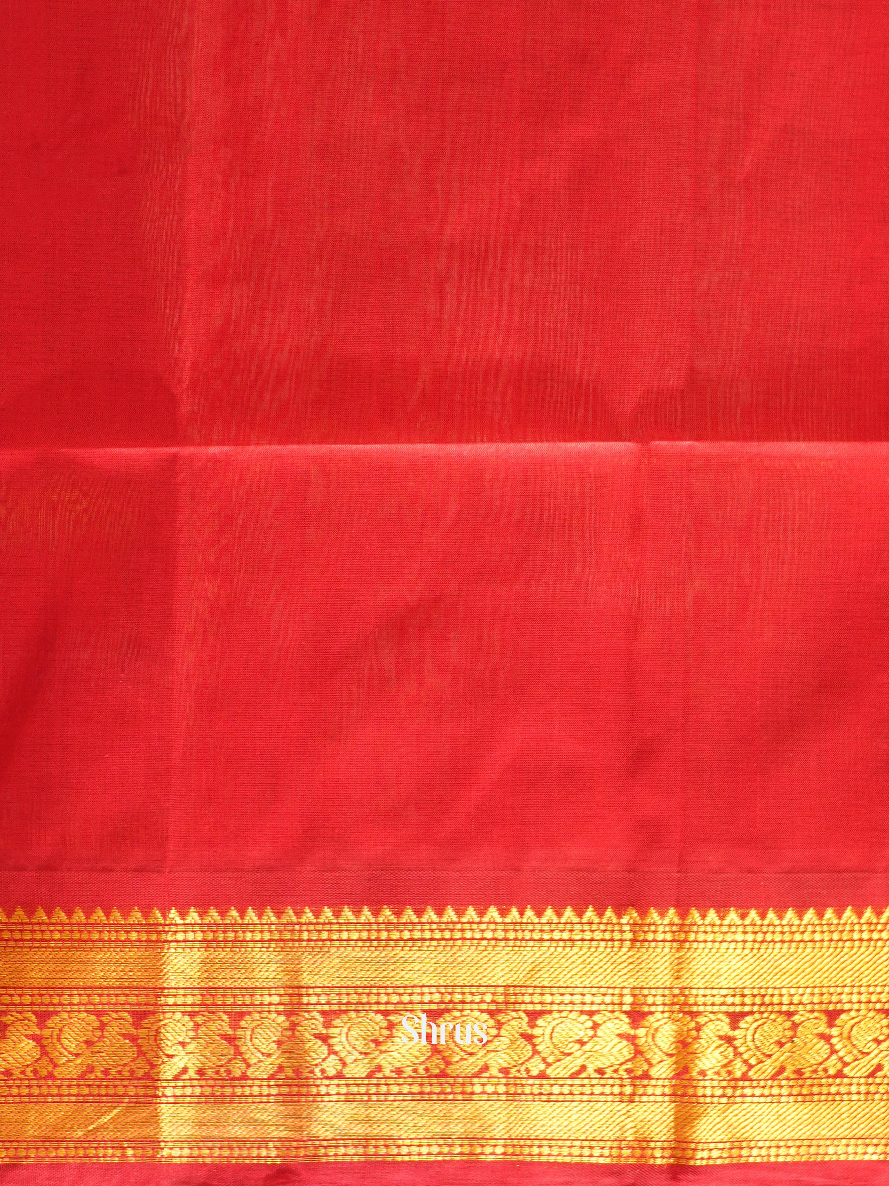 Blue & Red - Silk Cotton Saree