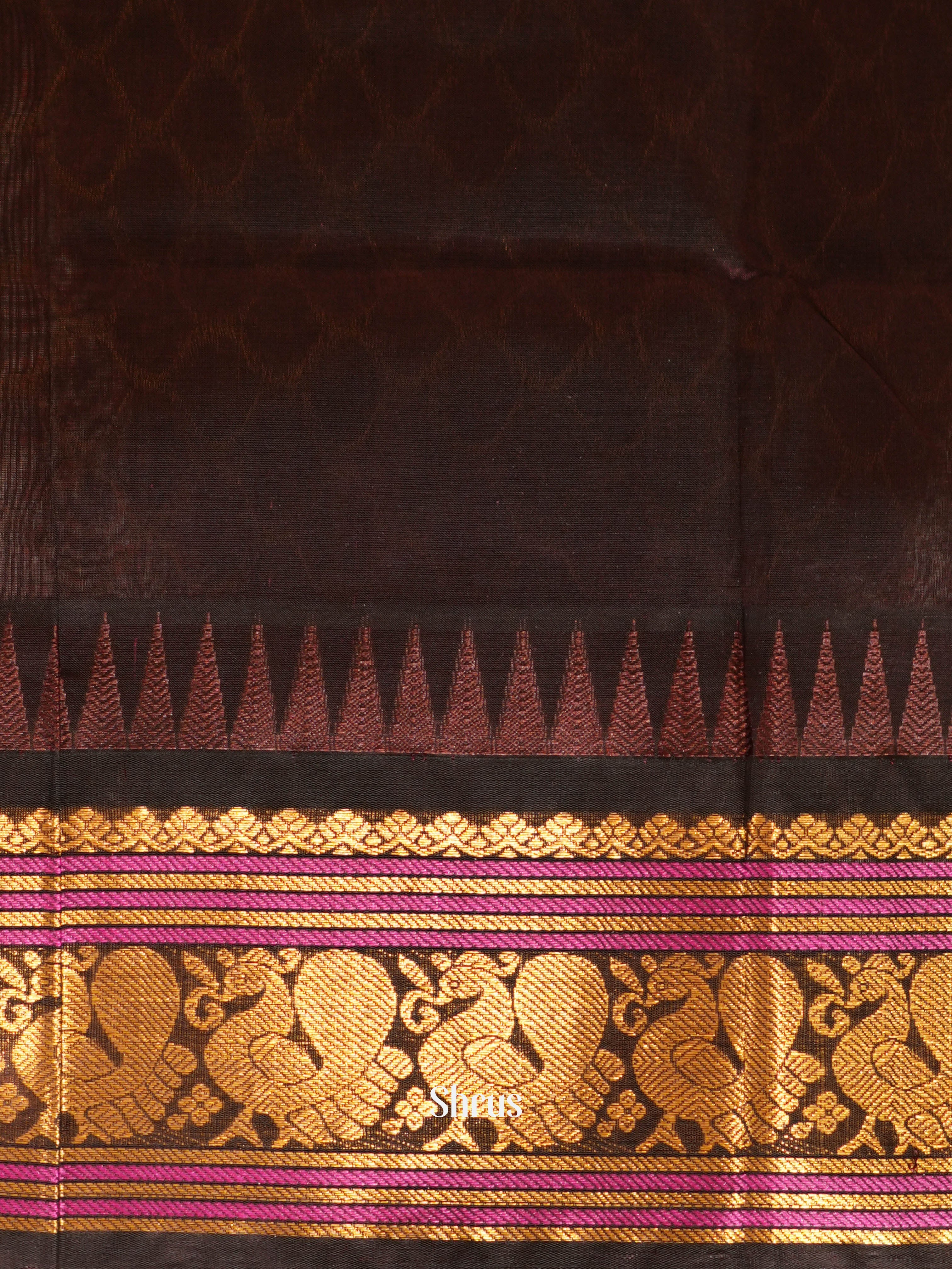 Sandal & Brown - Silk cotton Saree