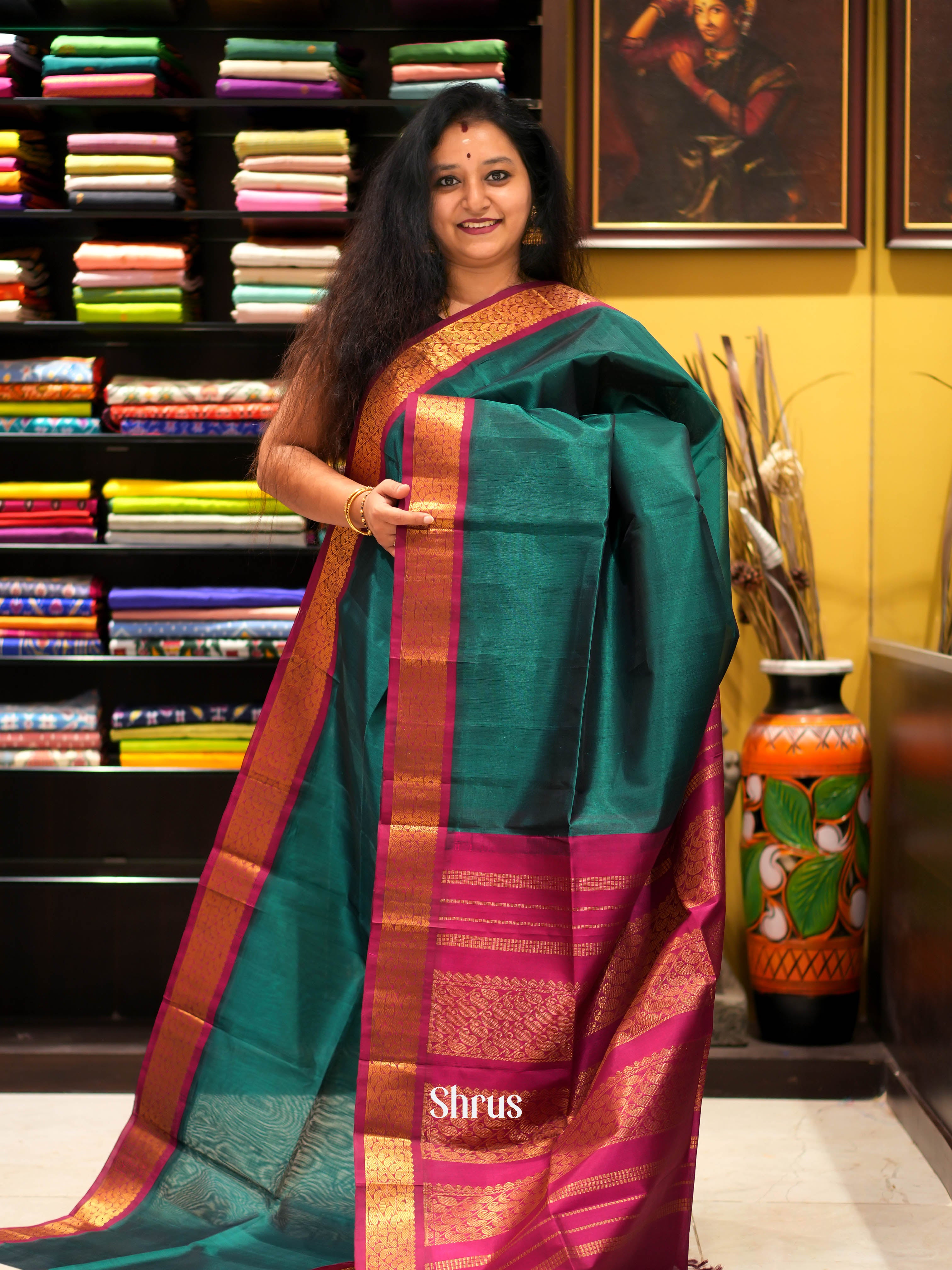 Green & Maroon - Silk cotton Saree