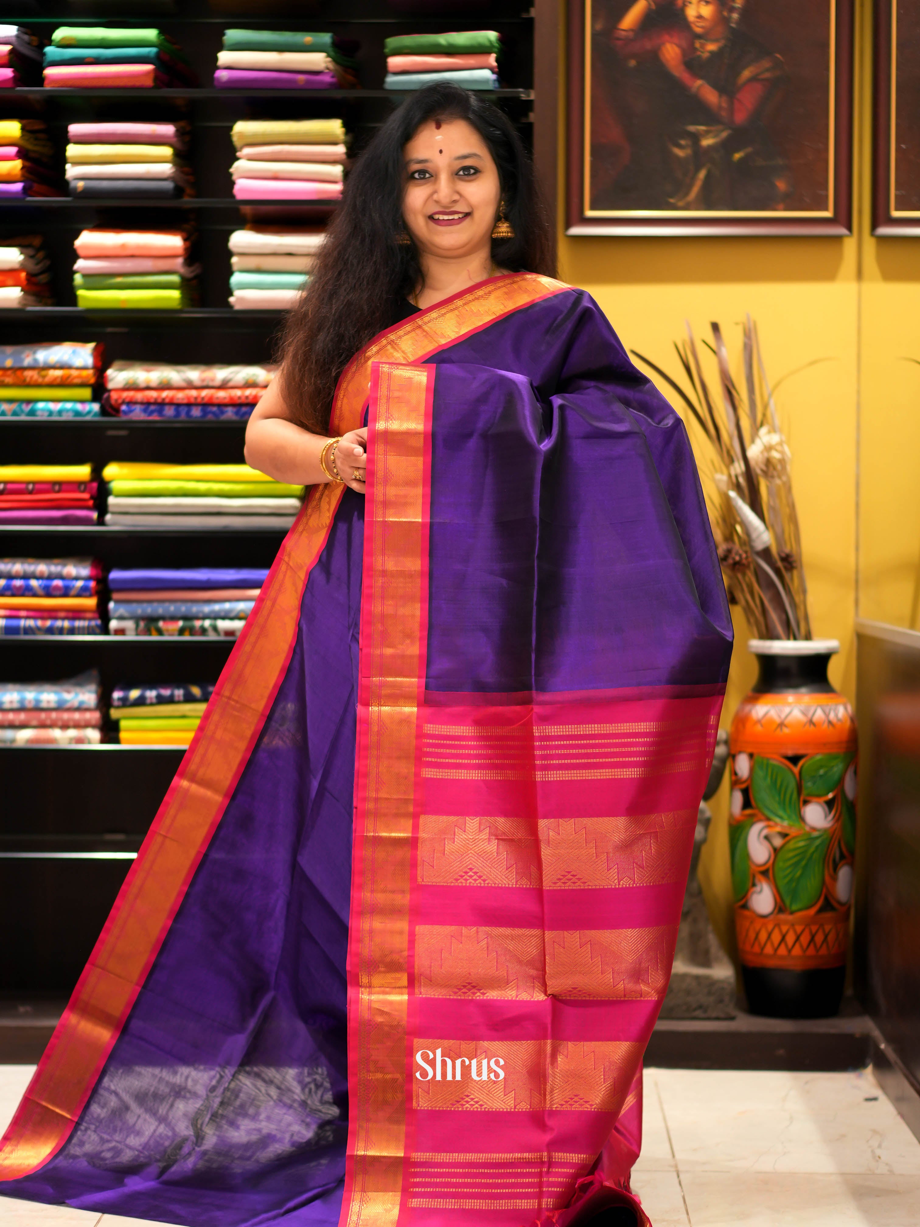 Violet & Red - Silk cotton Saree