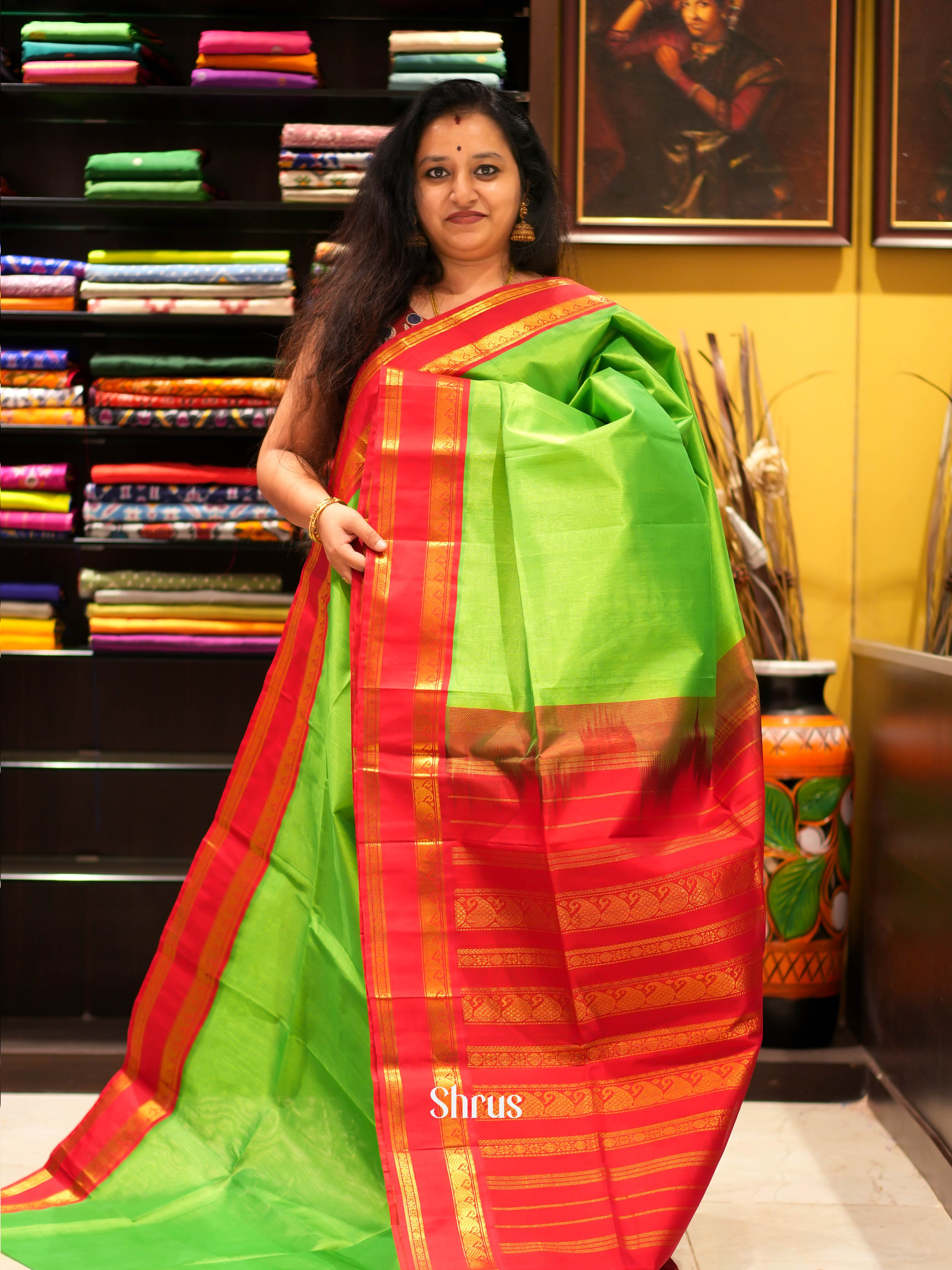 Green & Red - Silk Cotton Saree