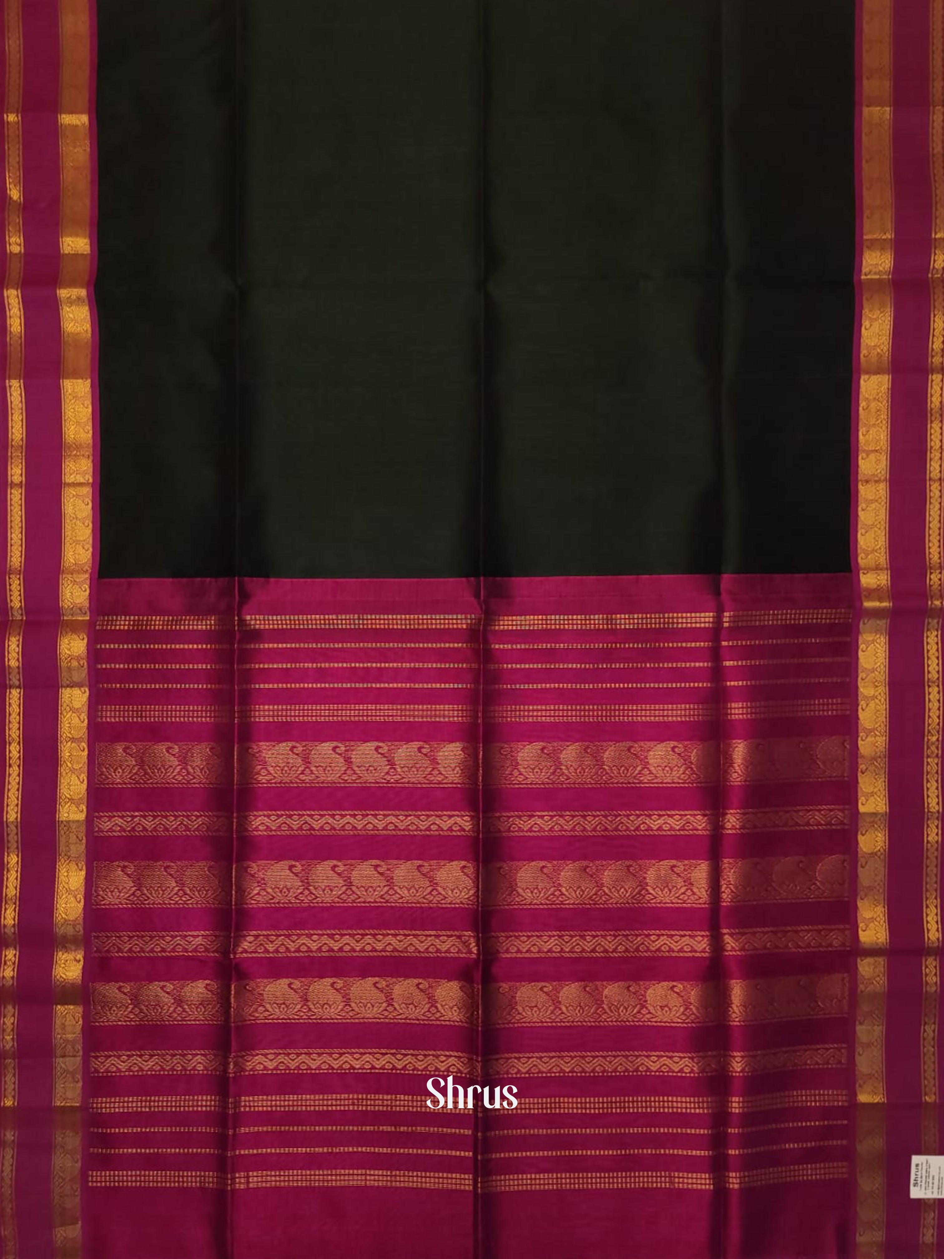 Bottle Green & Pink - Silk Cotton Saree