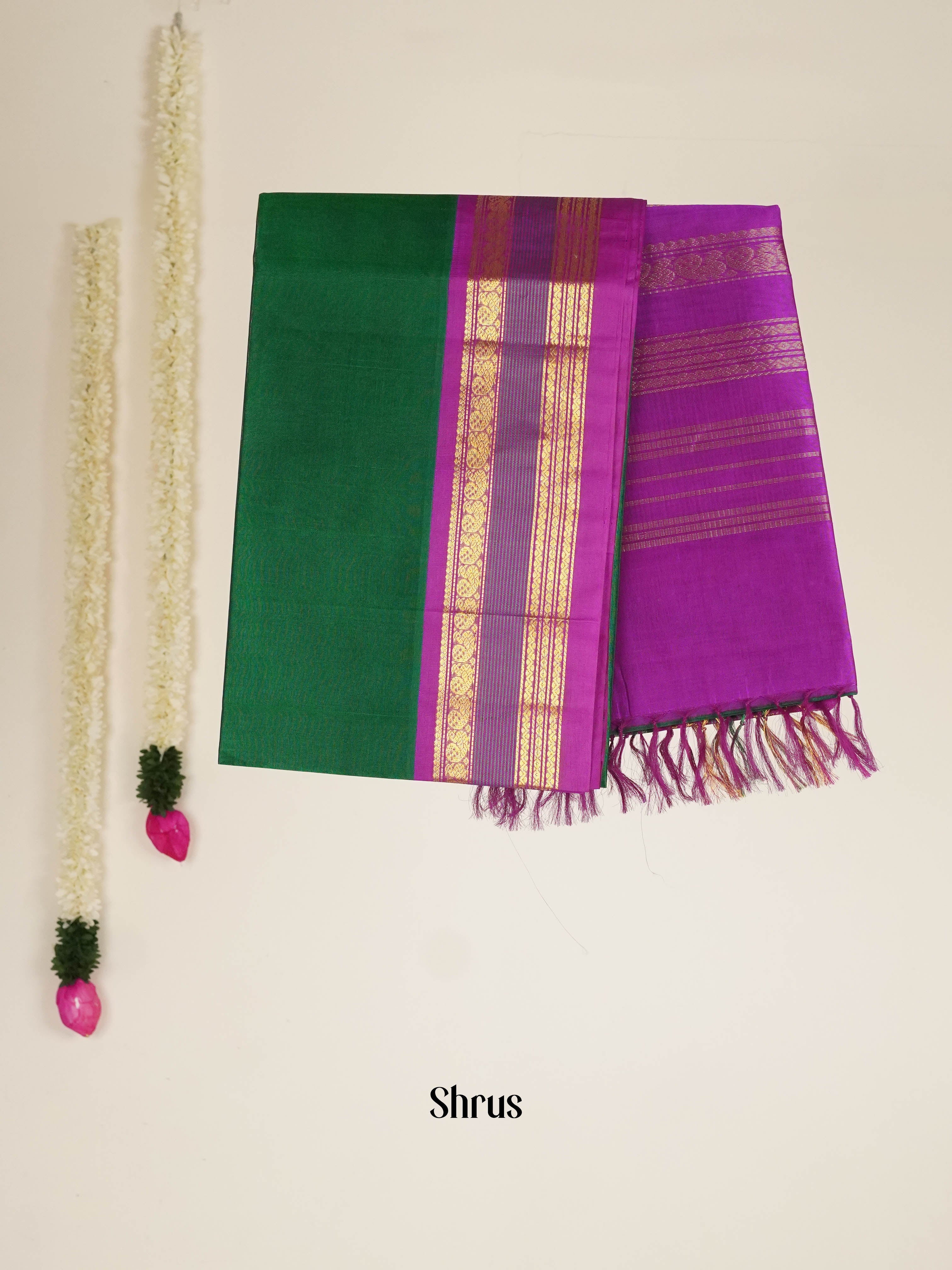 Bottle Green & Purple - Silk Cotton Saree