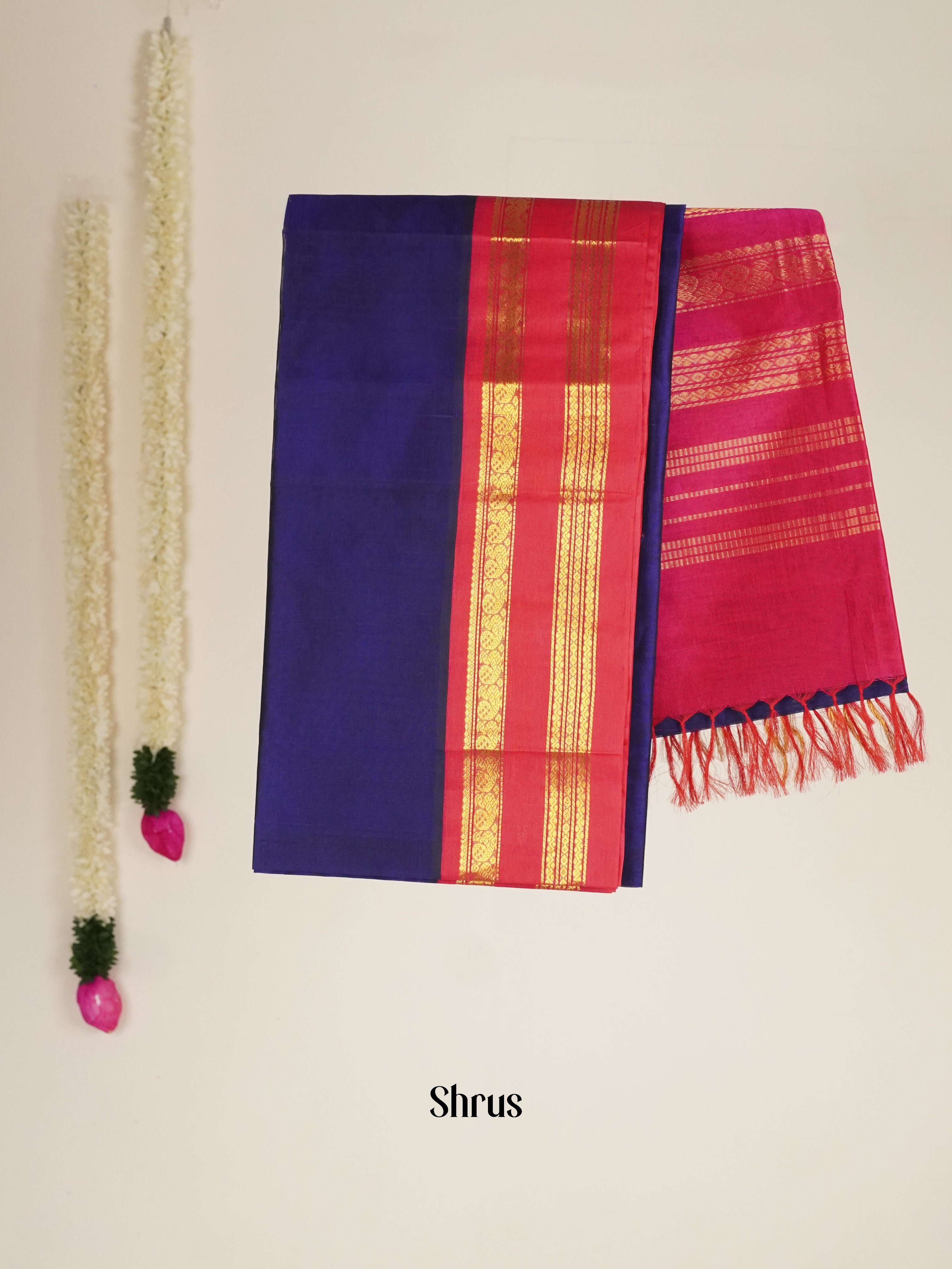 Blue & Pink - Silk Cotton Saree