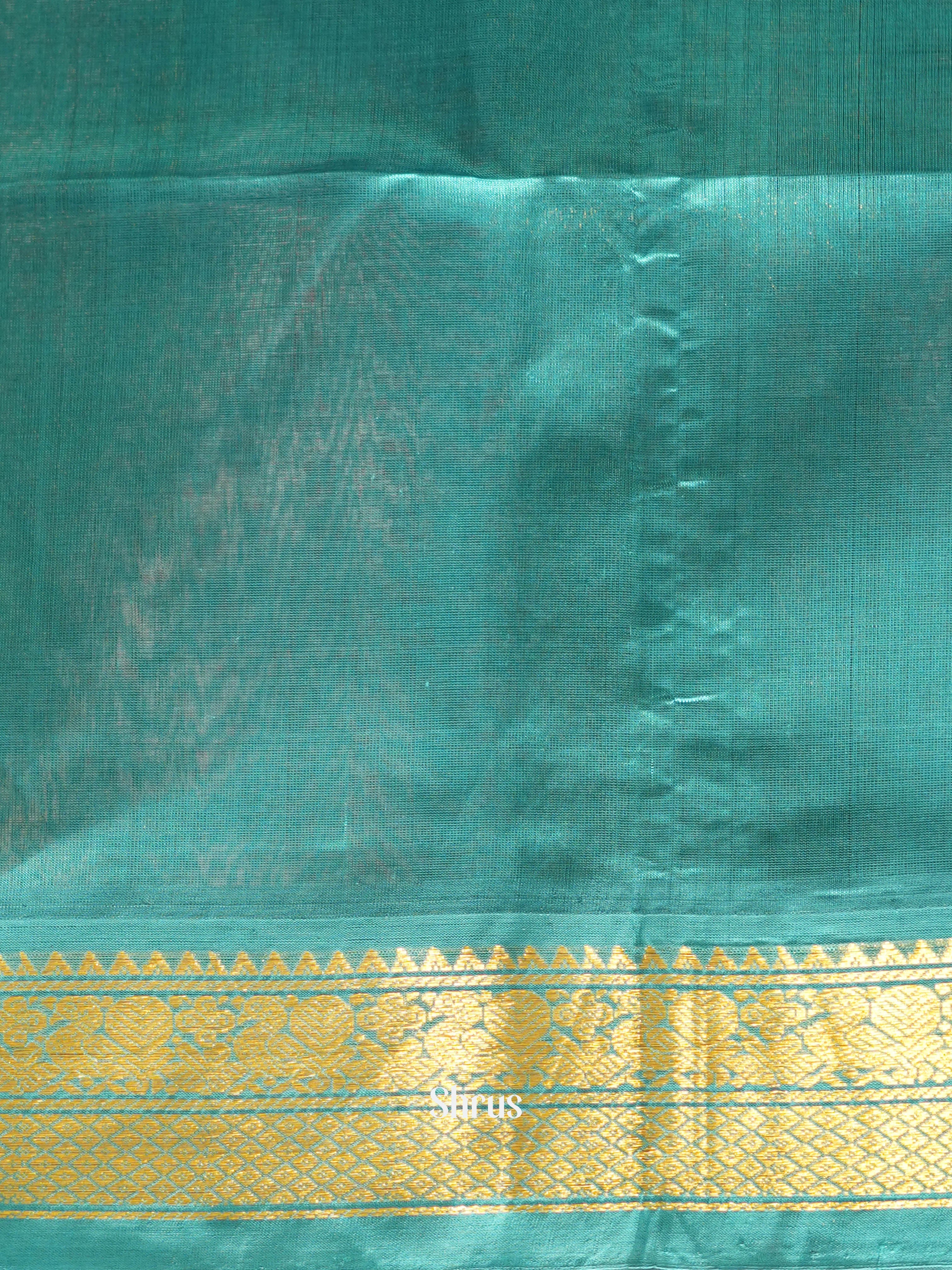 Brown & Teal - Silk cotton Saree