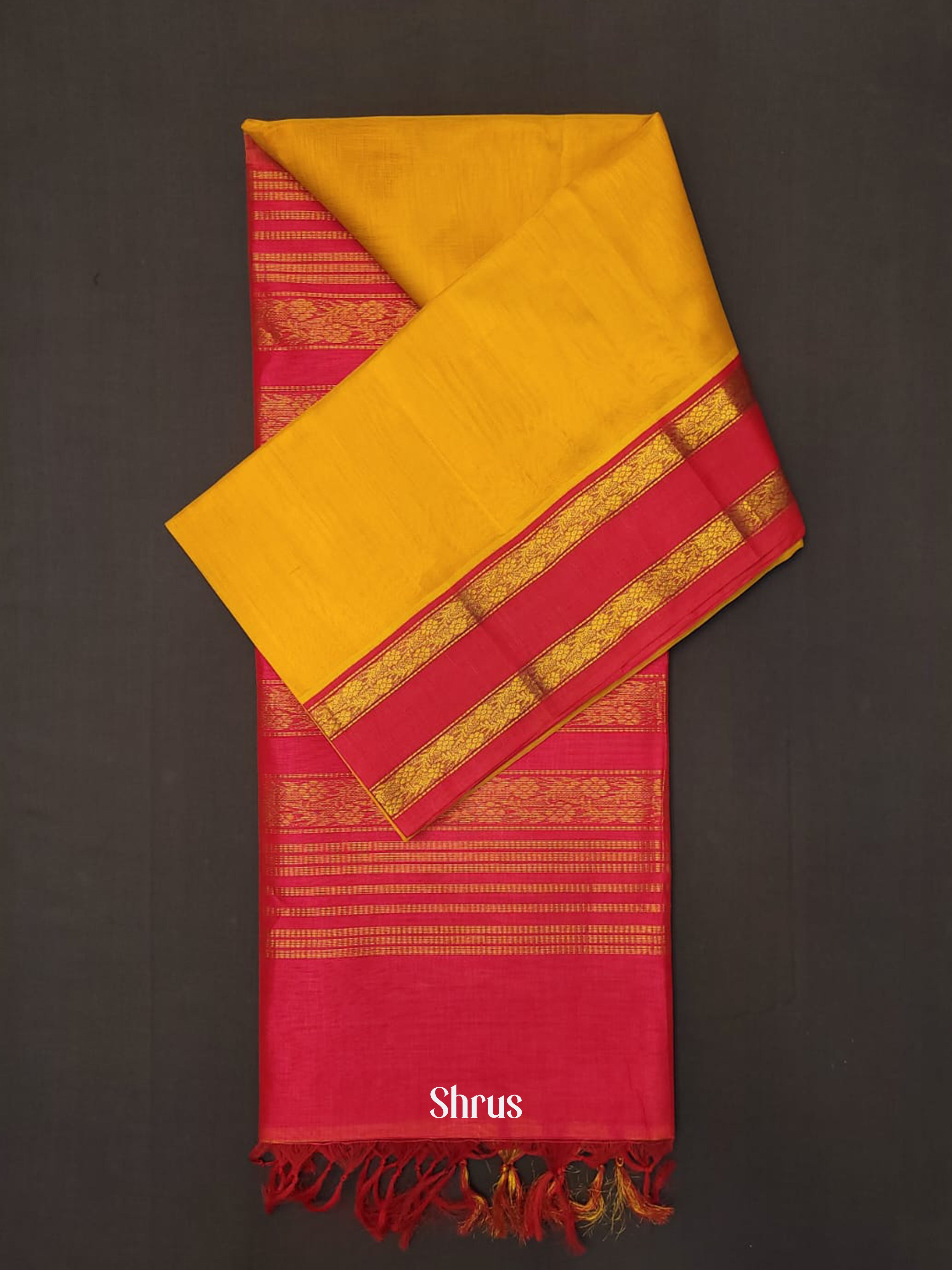 Yellow & Red - Silk Cotton Saree