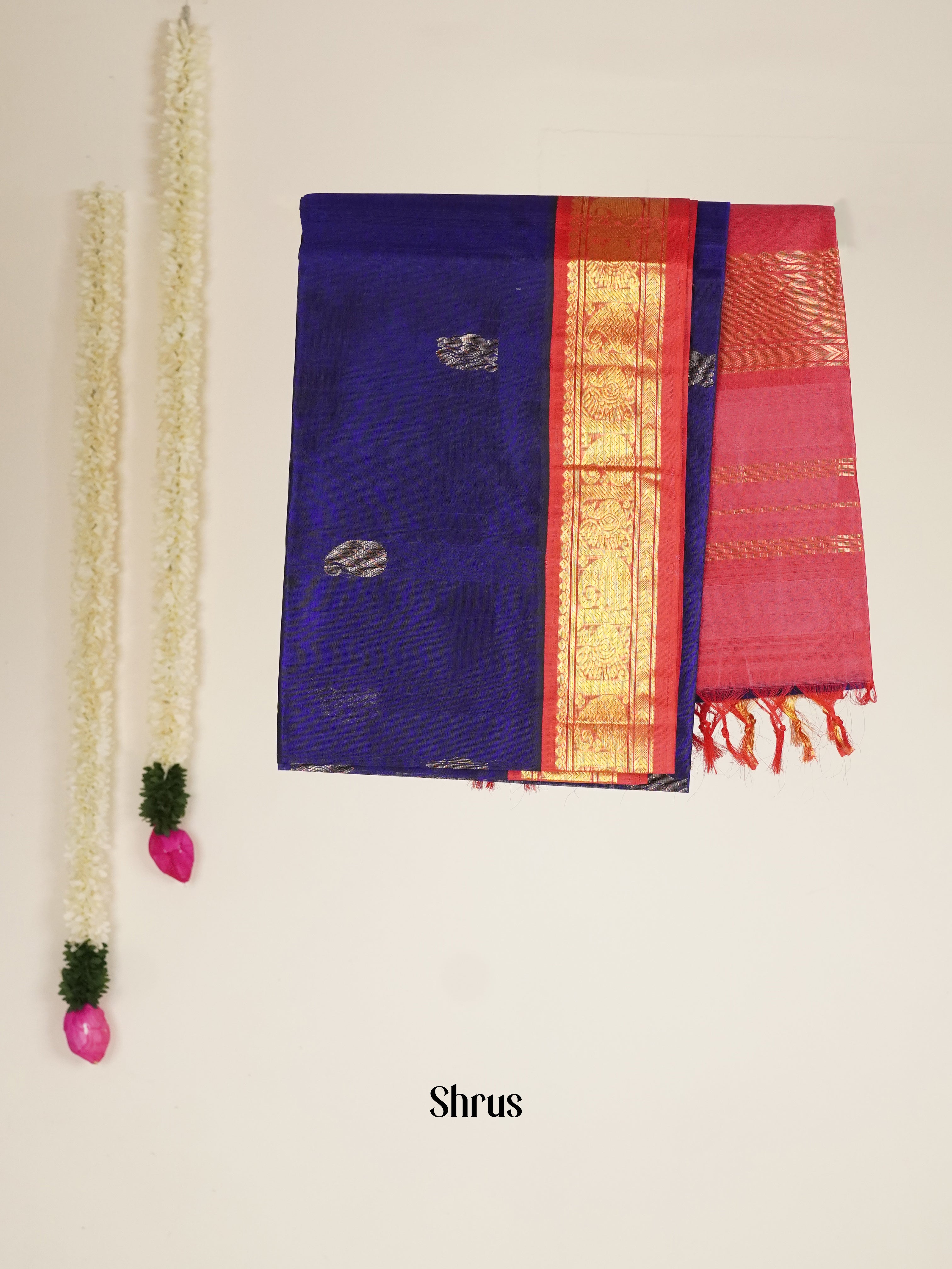 Blue & Red - Silk Cotton Saree