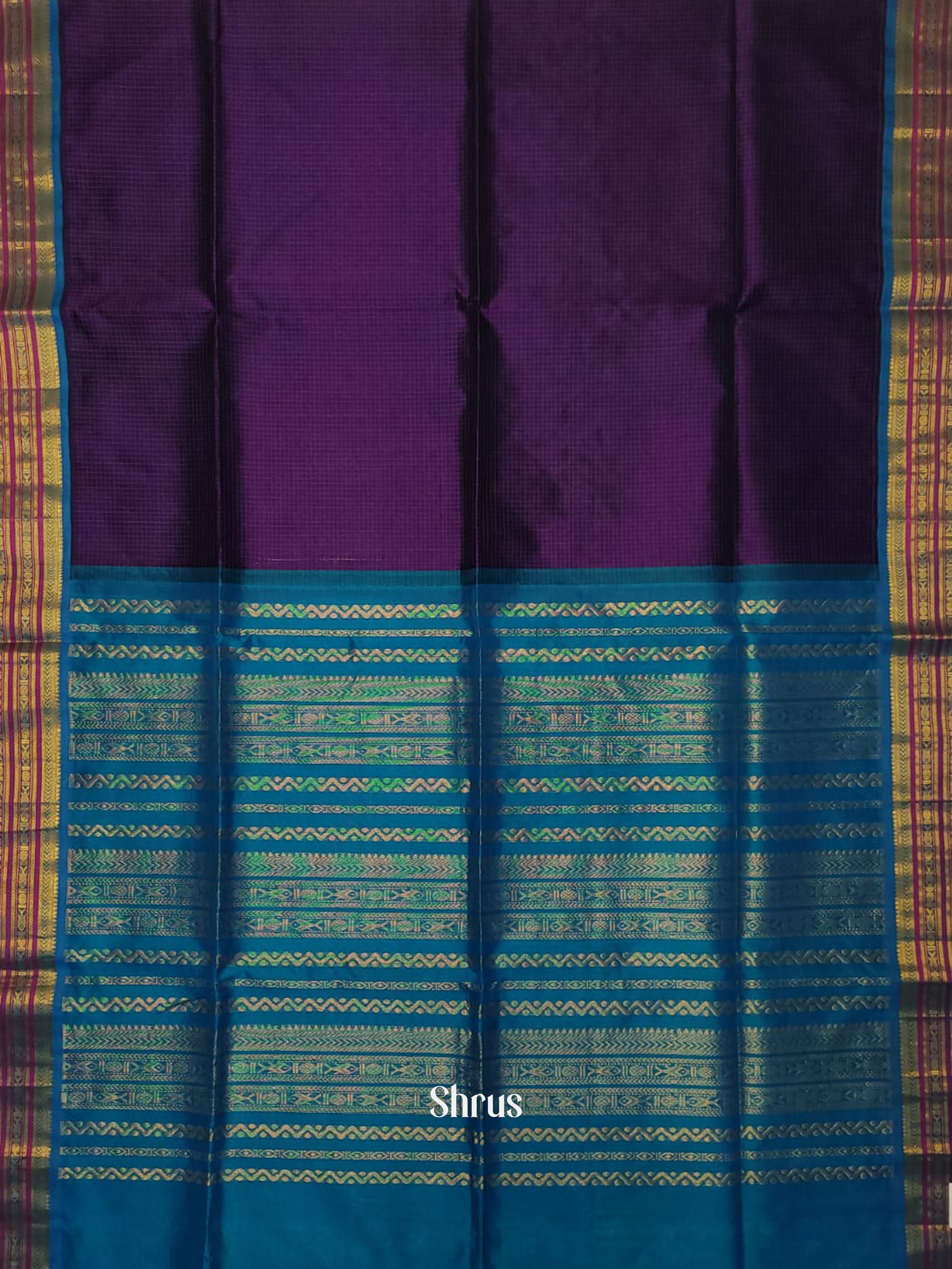 Purple & Blue - Silk Cotton Saree