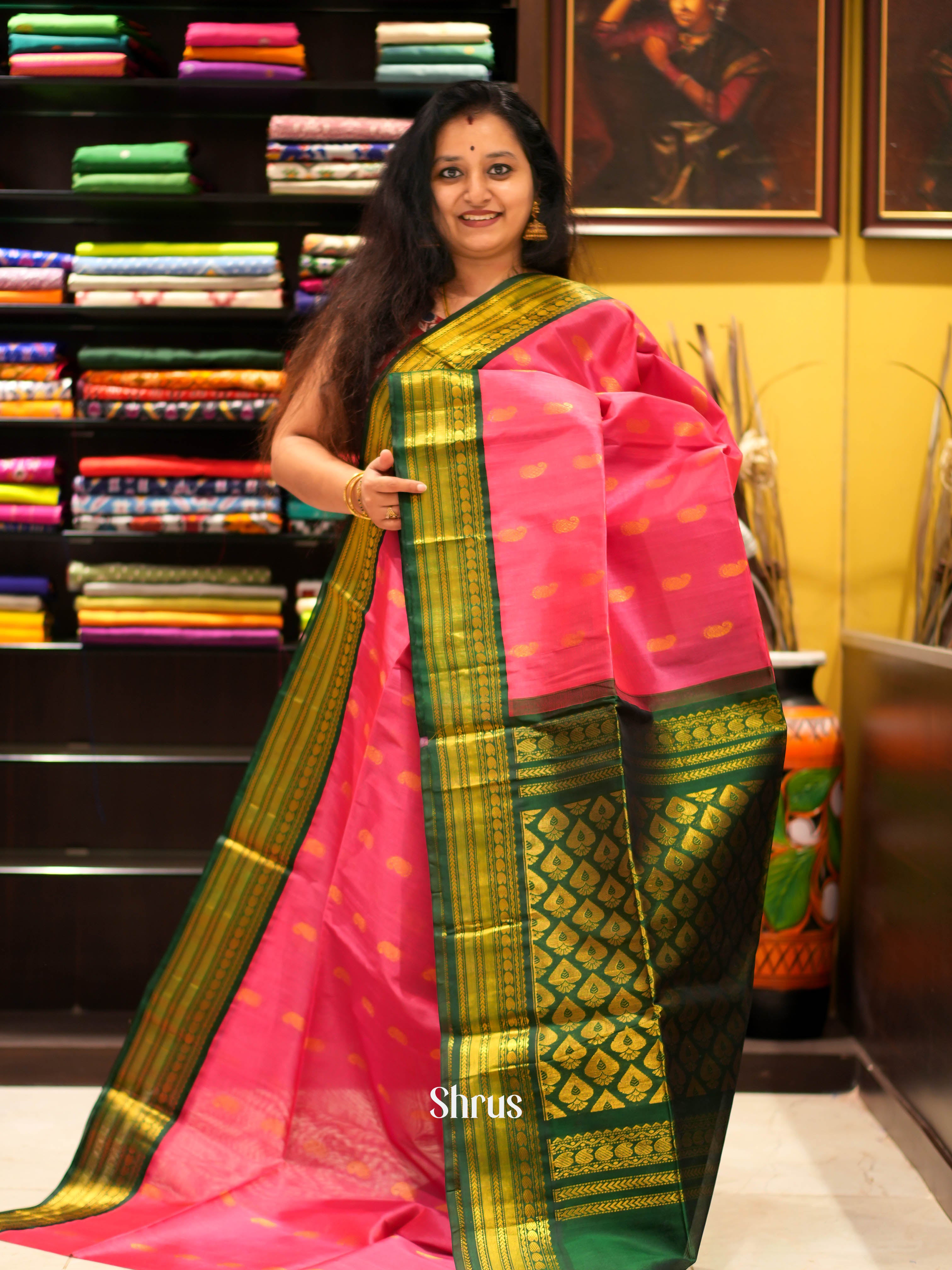 Pink & Green - Silk Cotton Saree