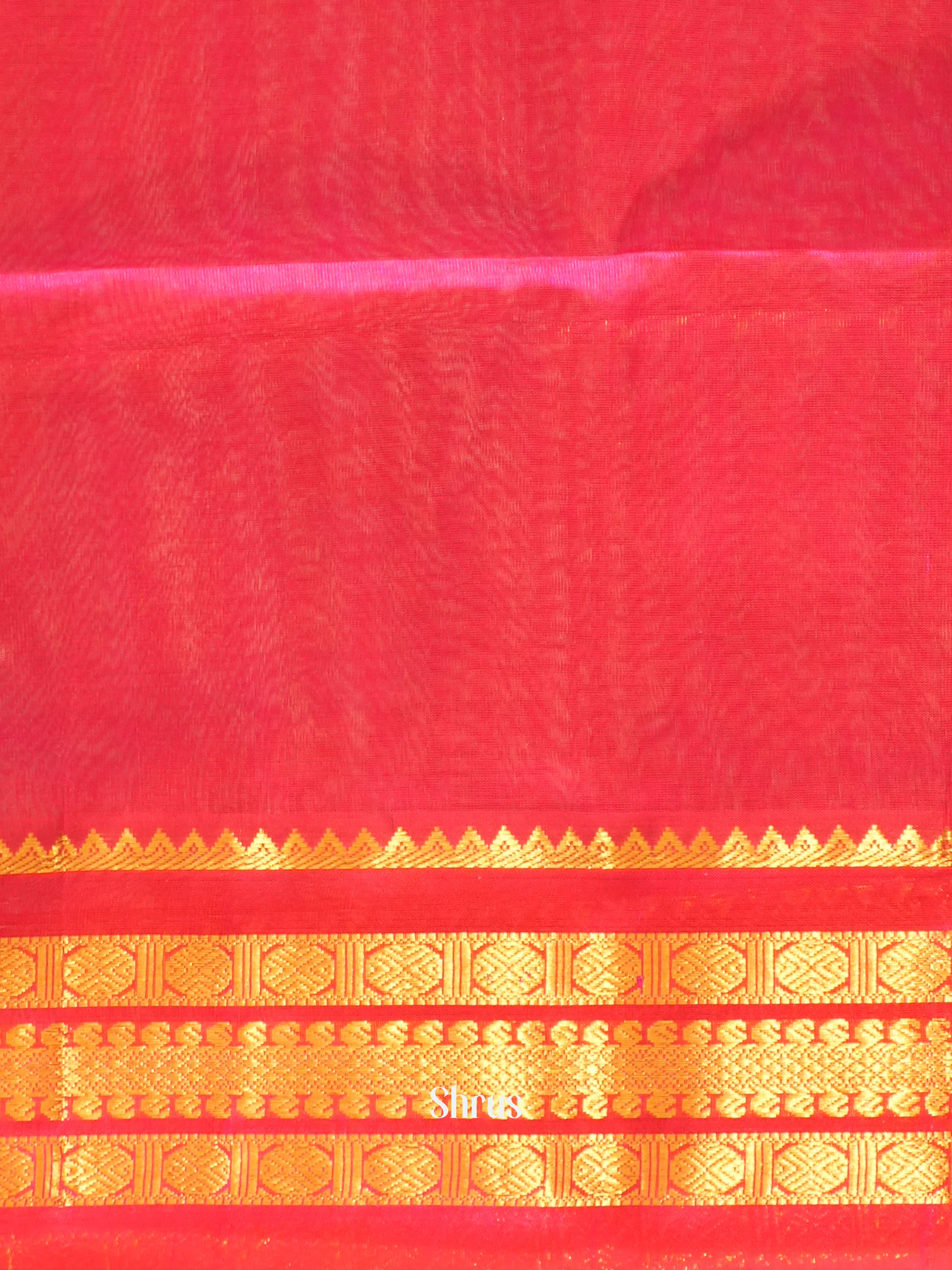 Dark Green & Pink - Silk Cotton Saree