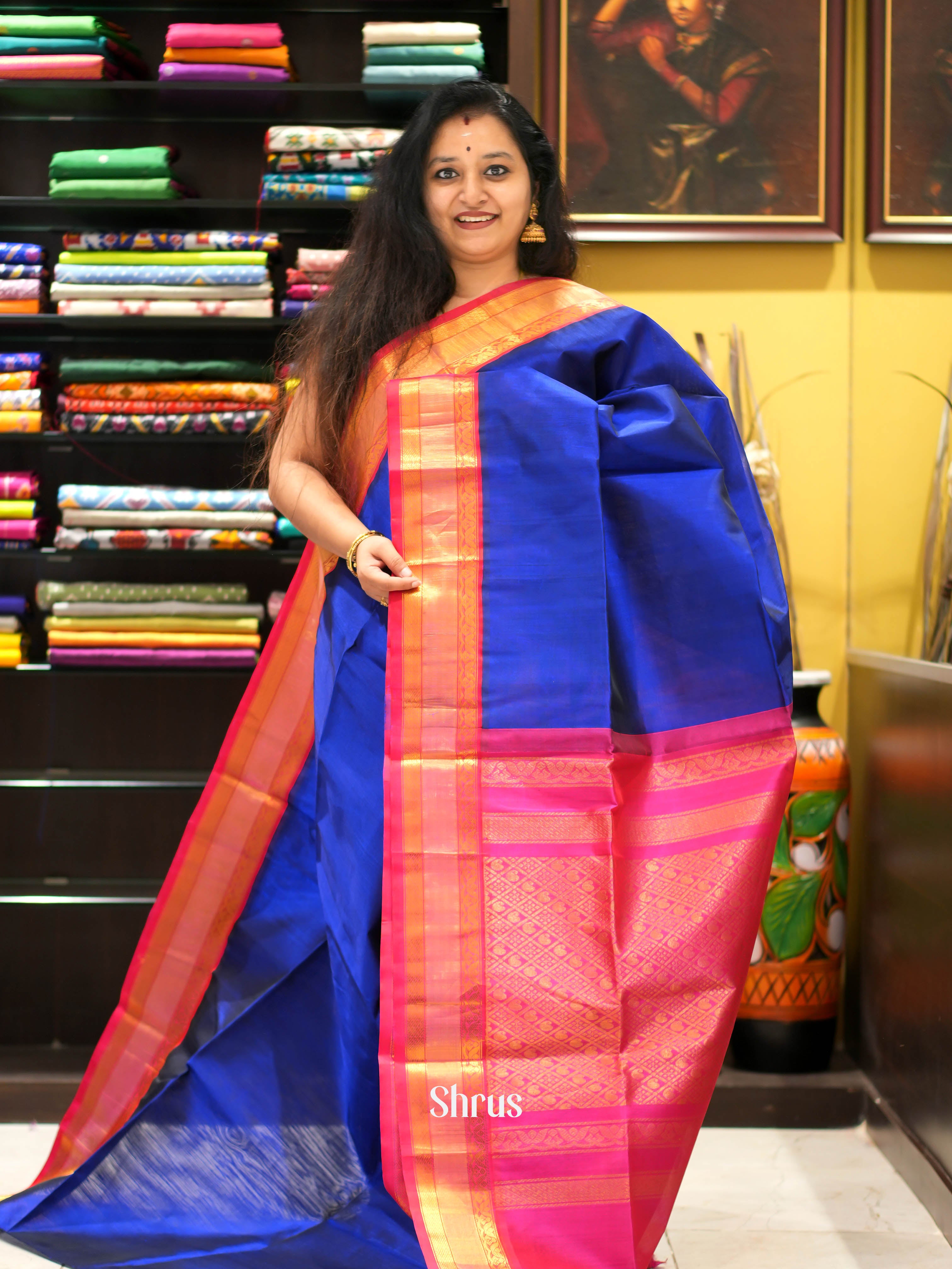 Blue & Pink - Silk Cotton Saree