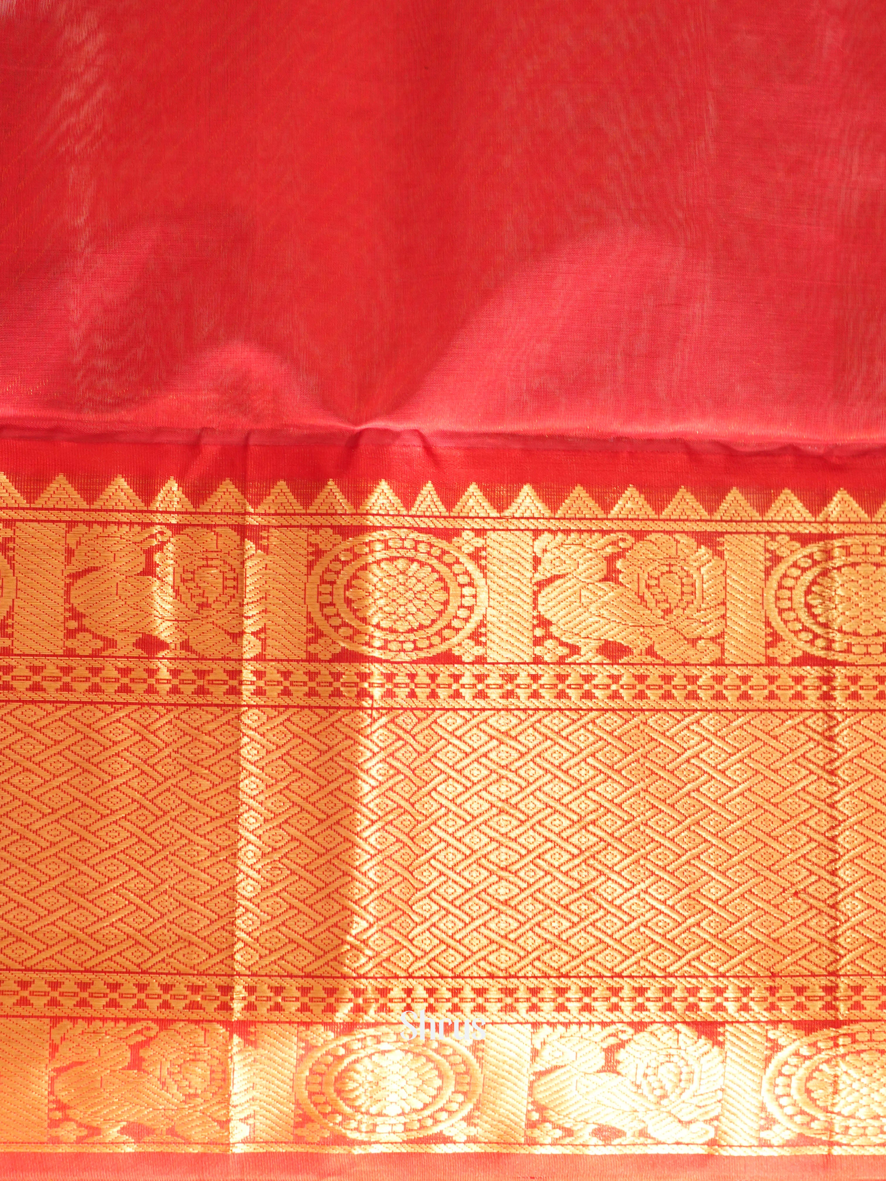 Peach & Red - Silk Cotton Saree