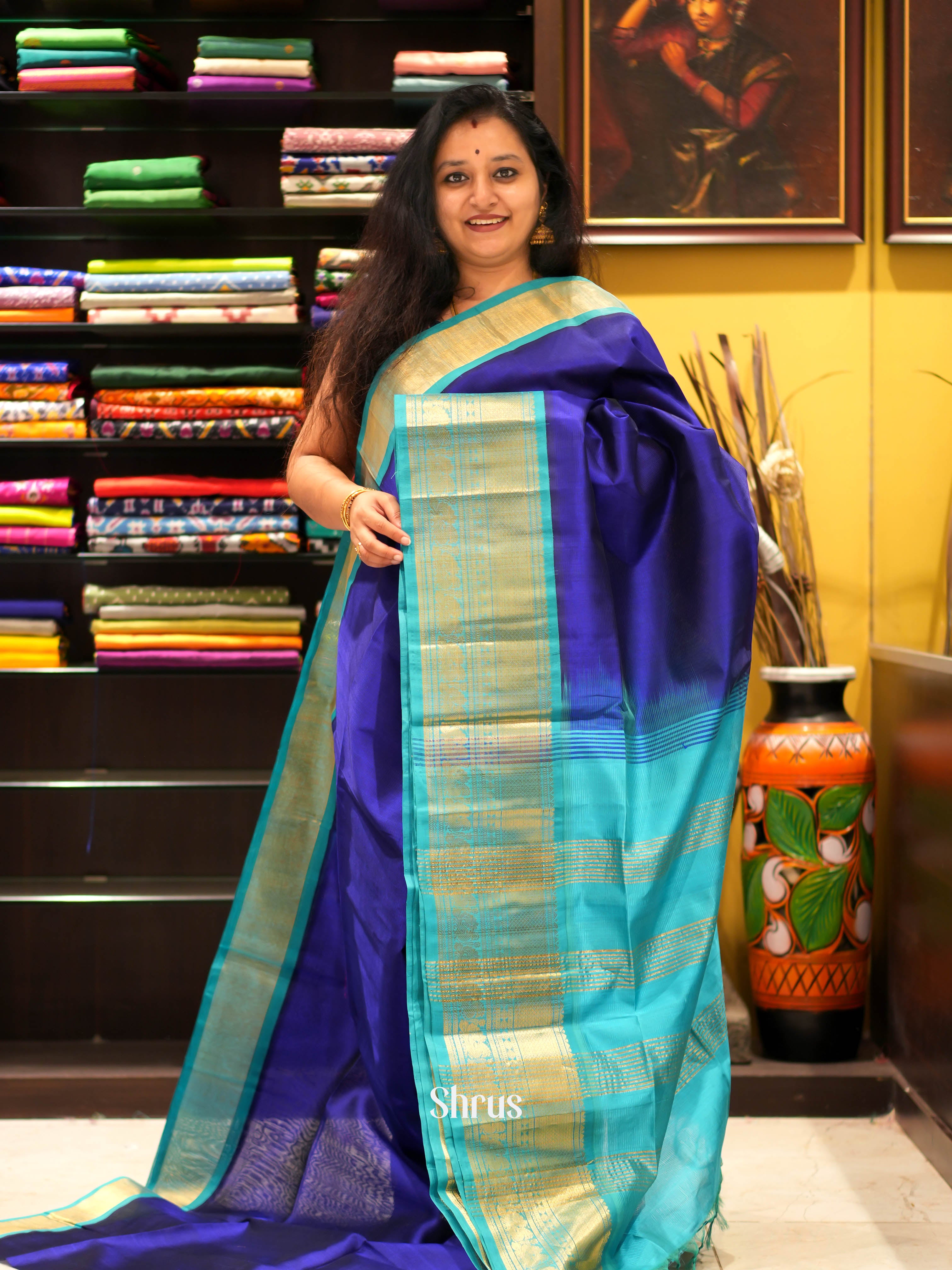 Blue & Teal - Silk Cotton Saree