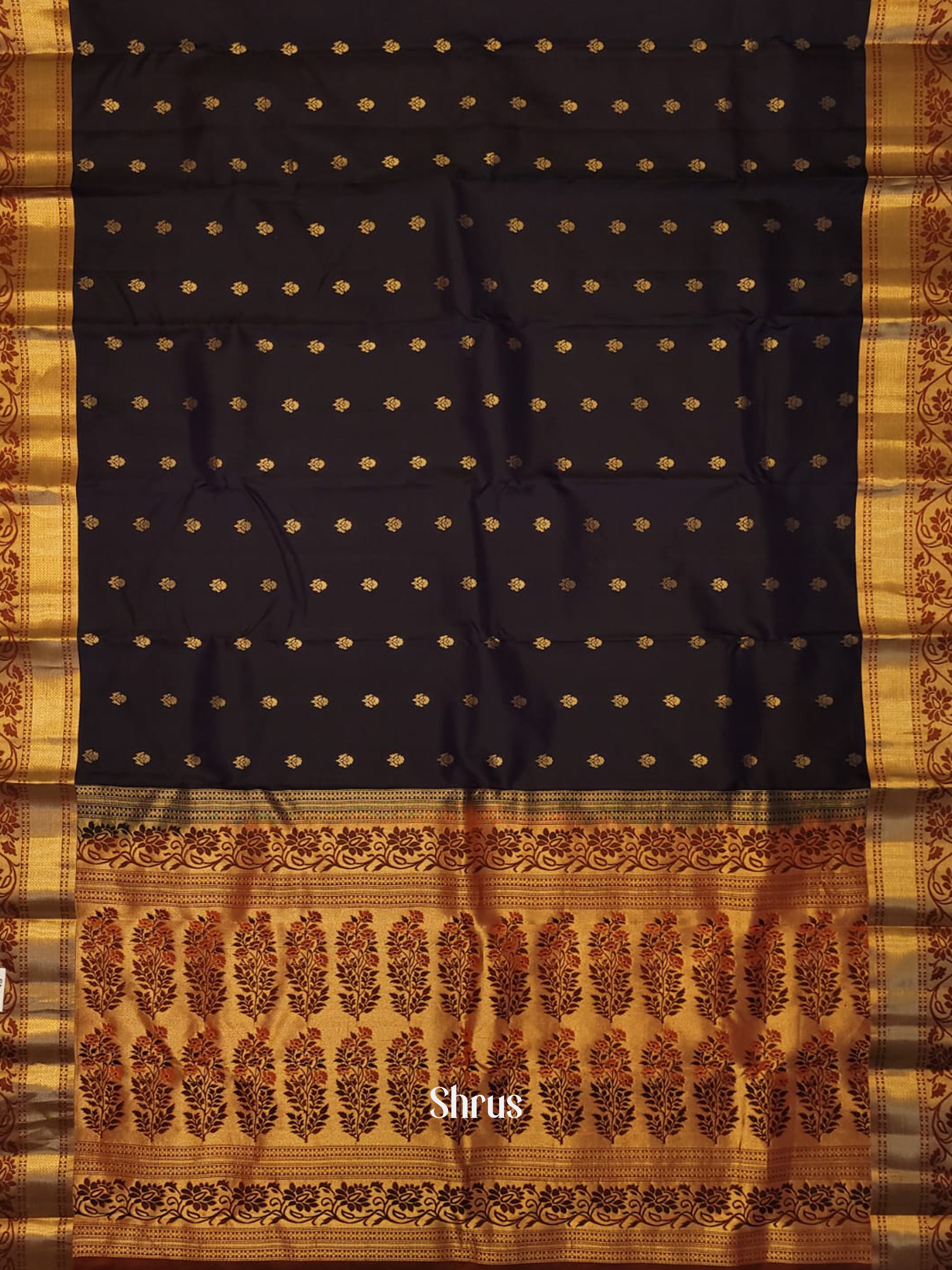 Navy blue & Orange - Kanchipuram silk Saree