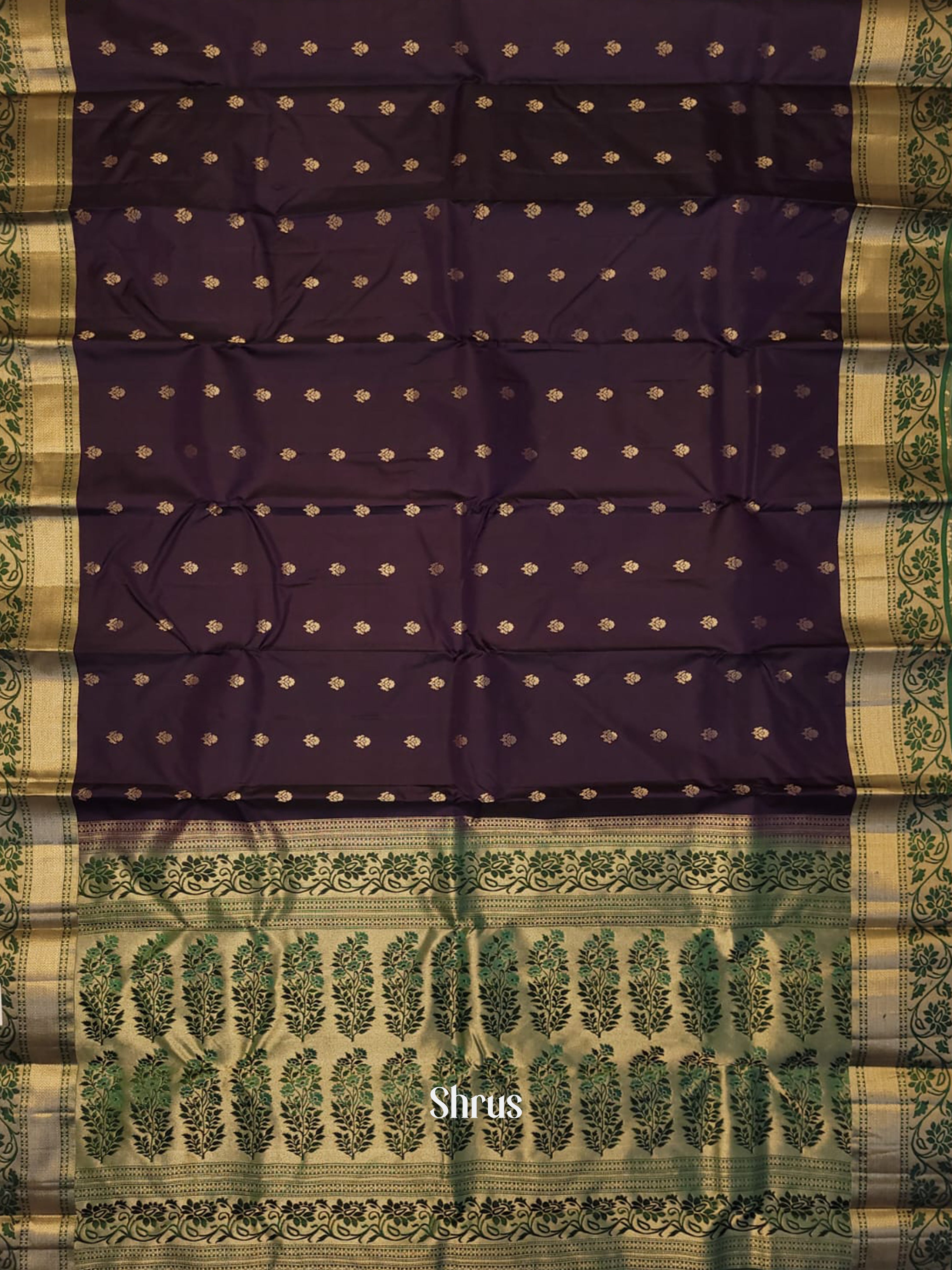 Brinjal & Green - Kanchipuram silk Saree