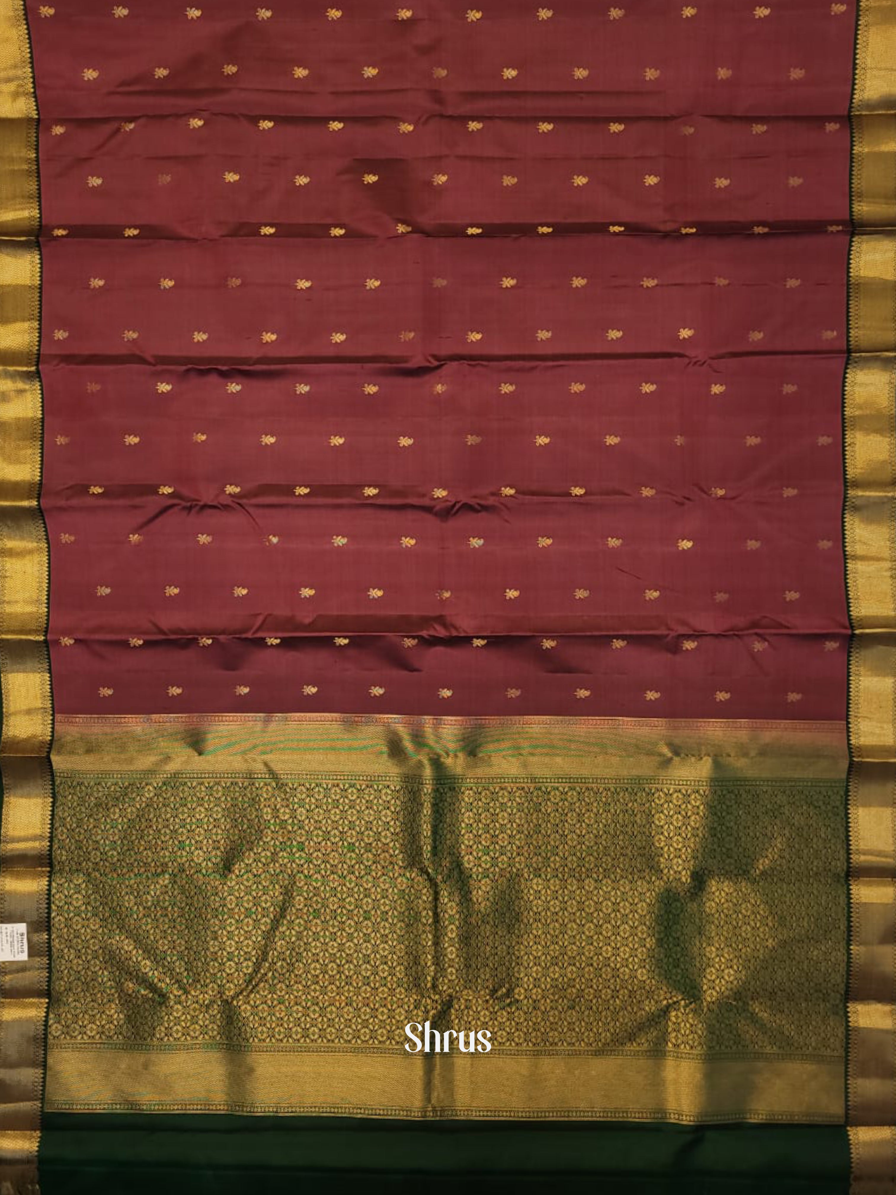 Wine & Bottle Green - Kanchipuram silk Saree