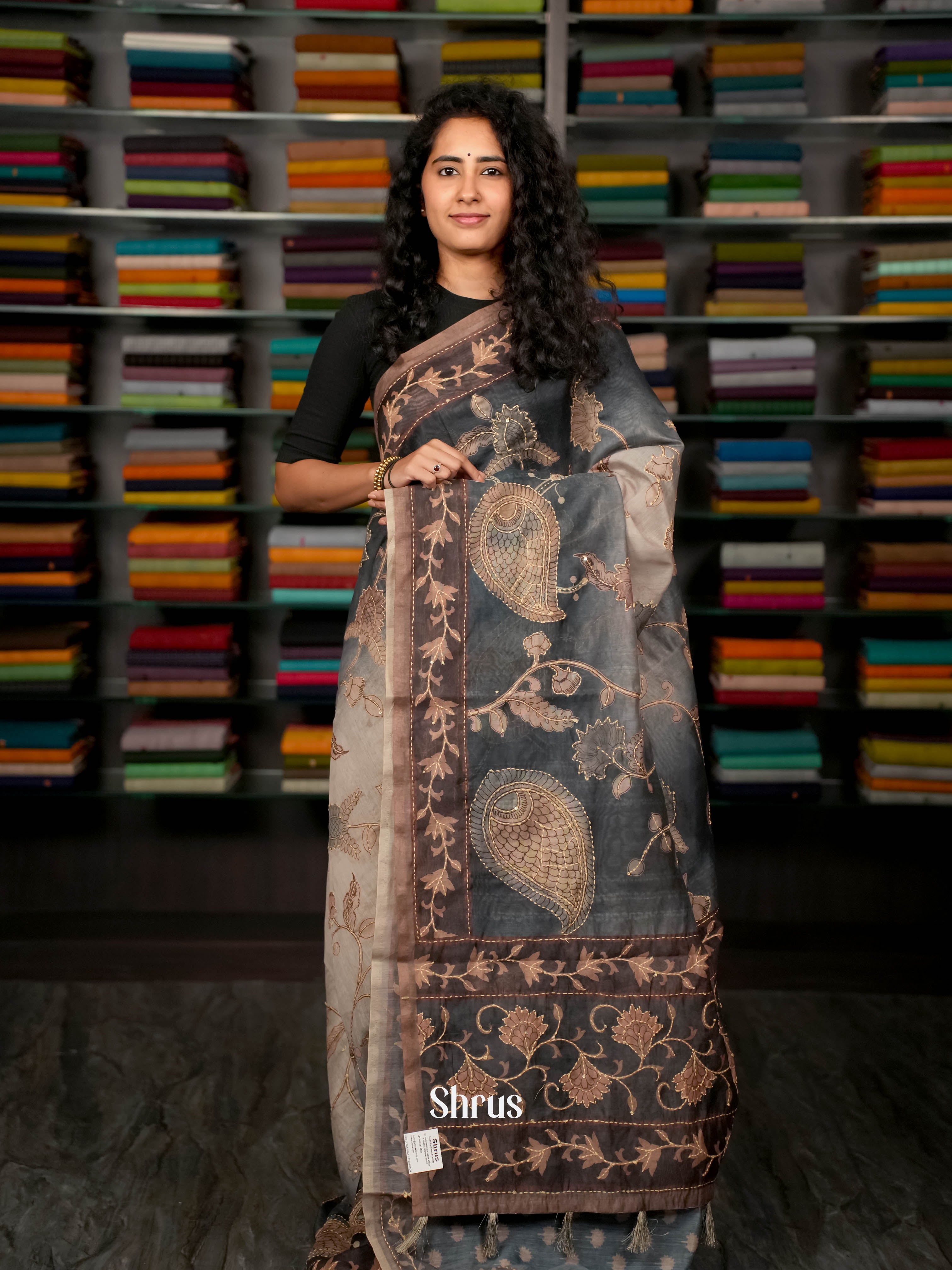 Grey& Brown - Semi Kantha Saree