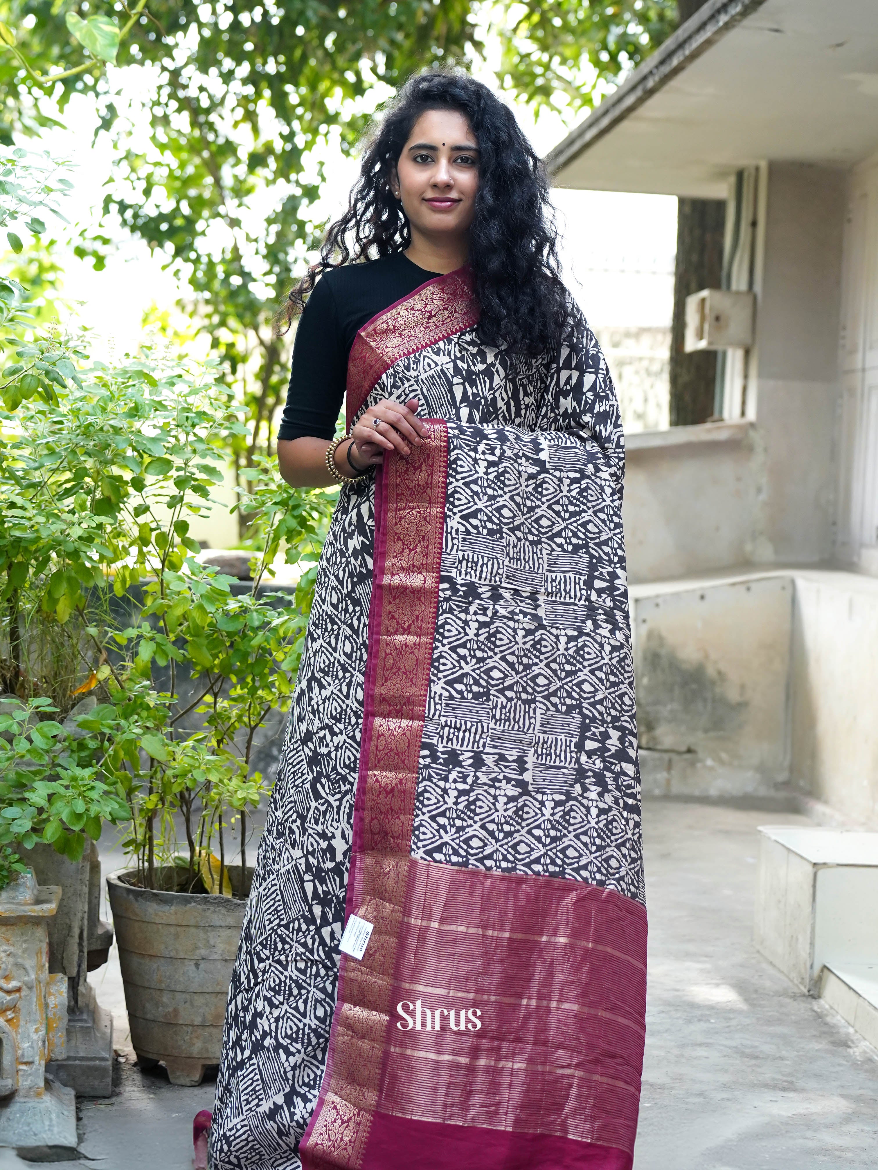 Black  & Rosy Red  - Art modal Saree