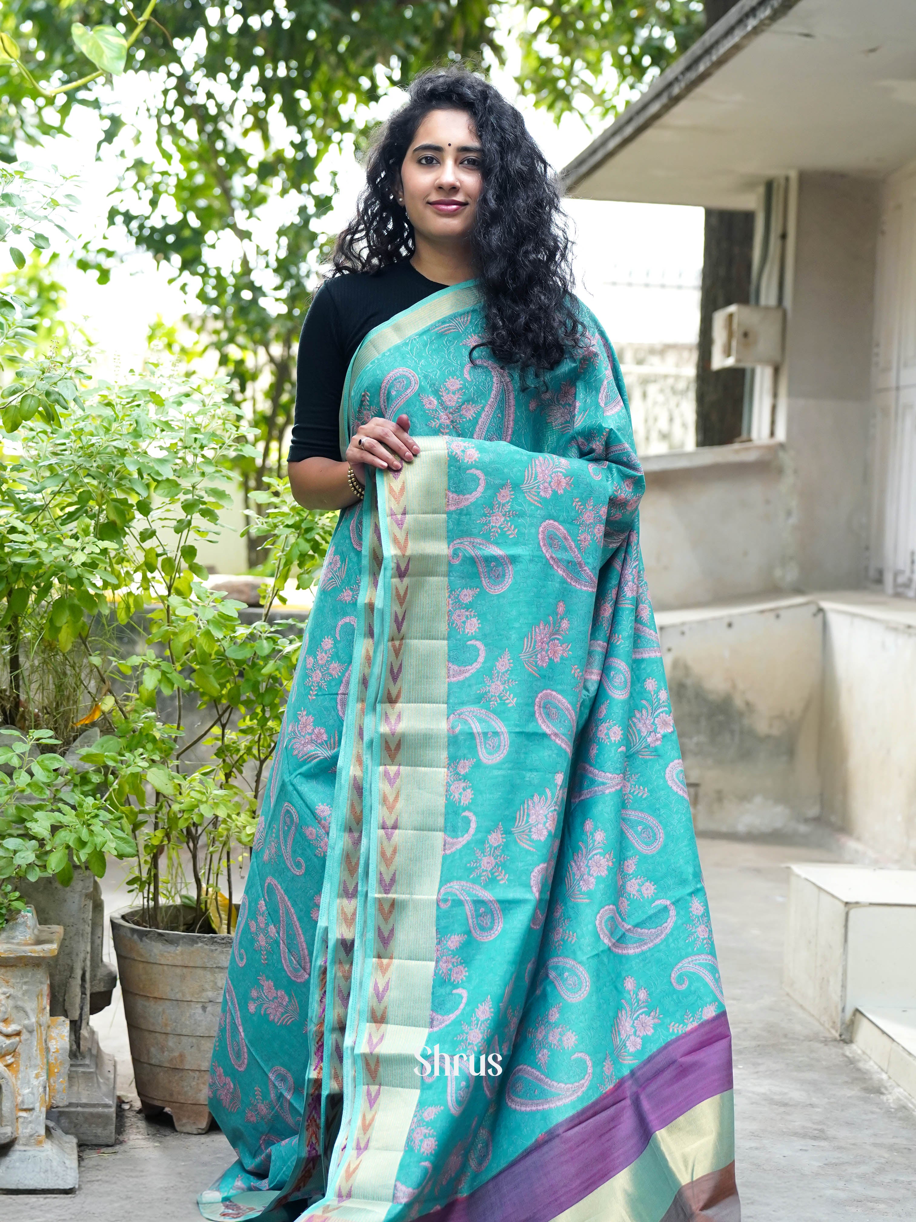 Greenish Blue  - Art modal Saree