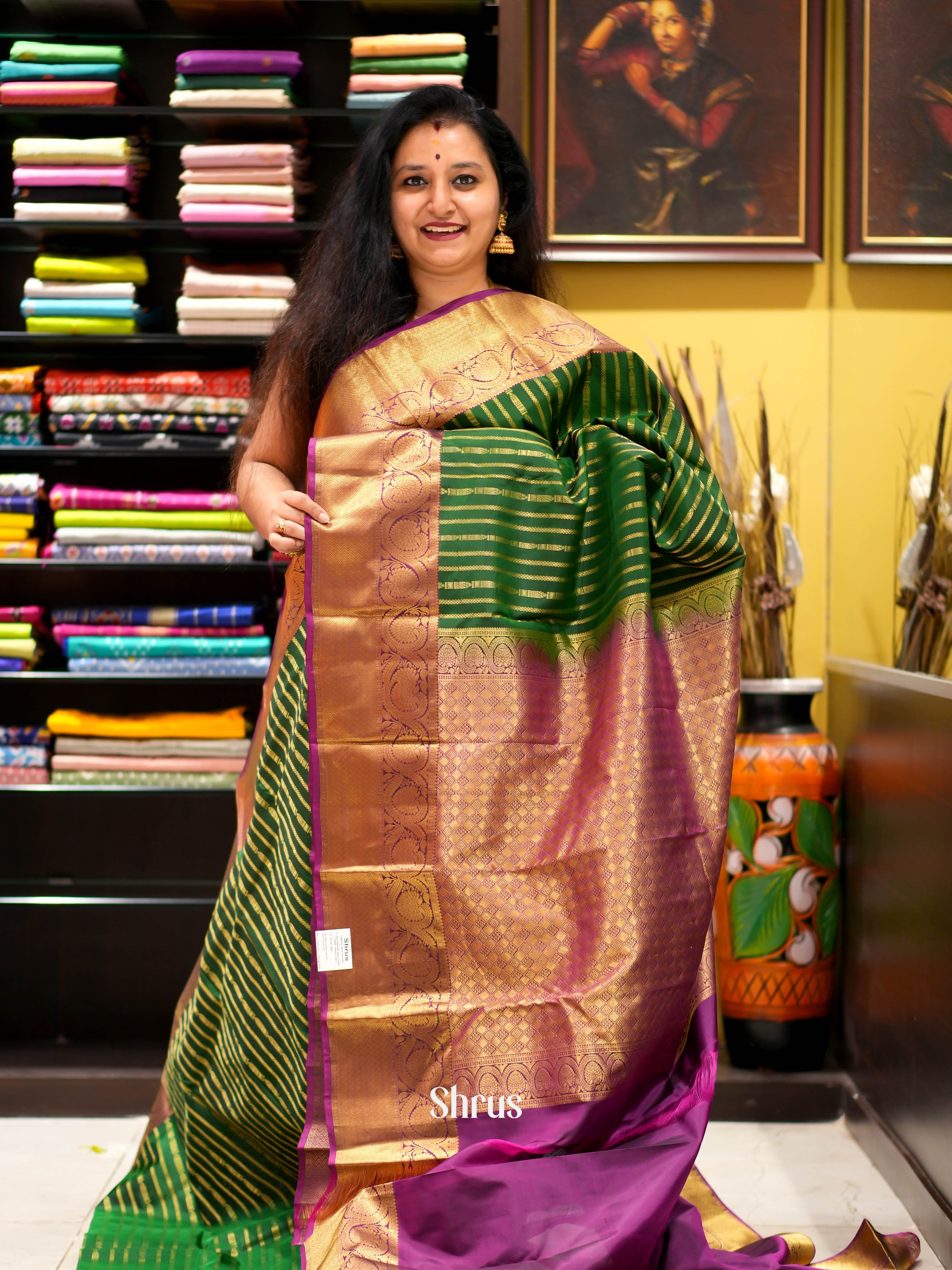 Green & Purple - Kanchipuram halfpure Saree