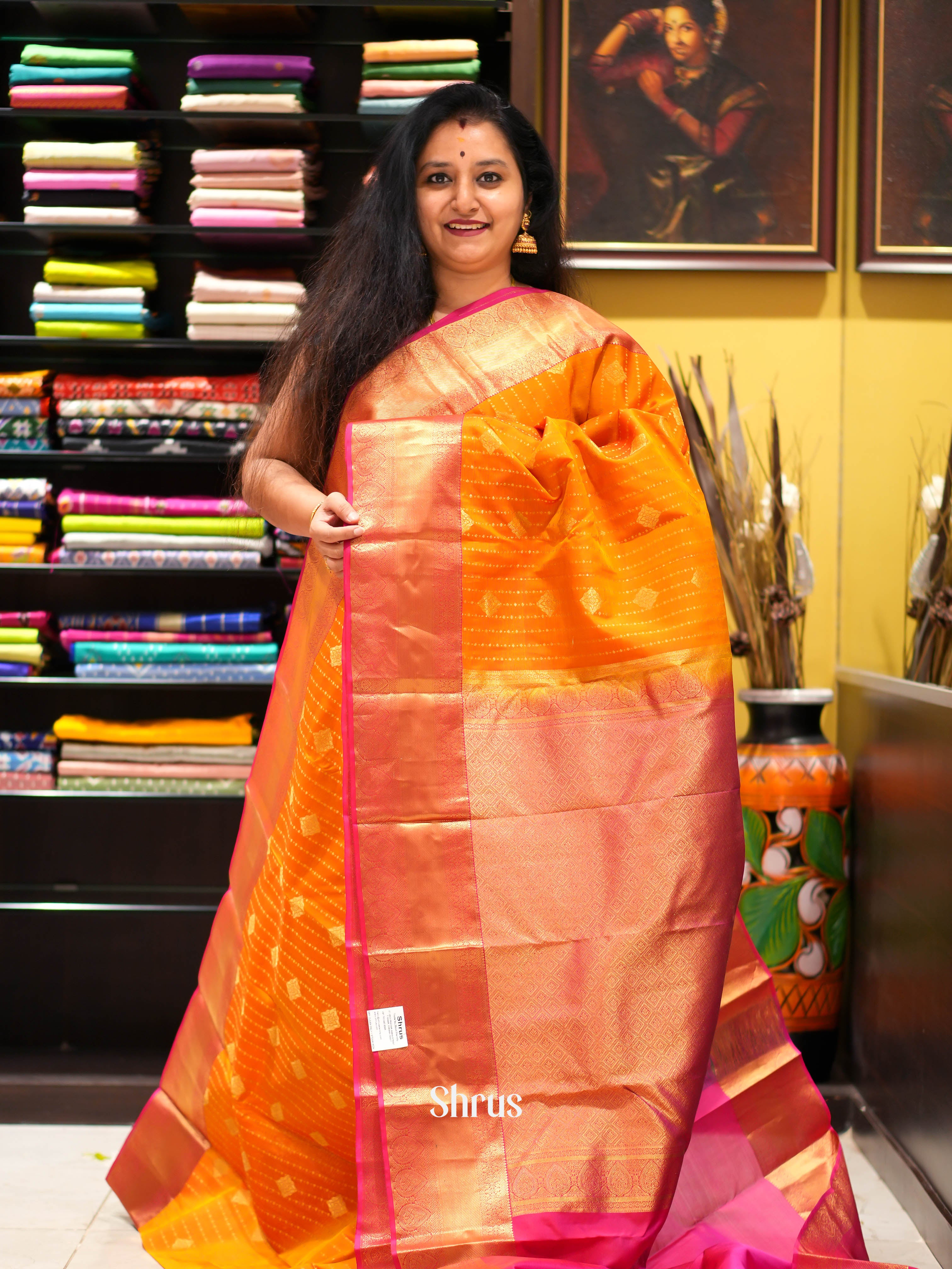 Orange & Maroon - Kanchipuram halfpure Saree