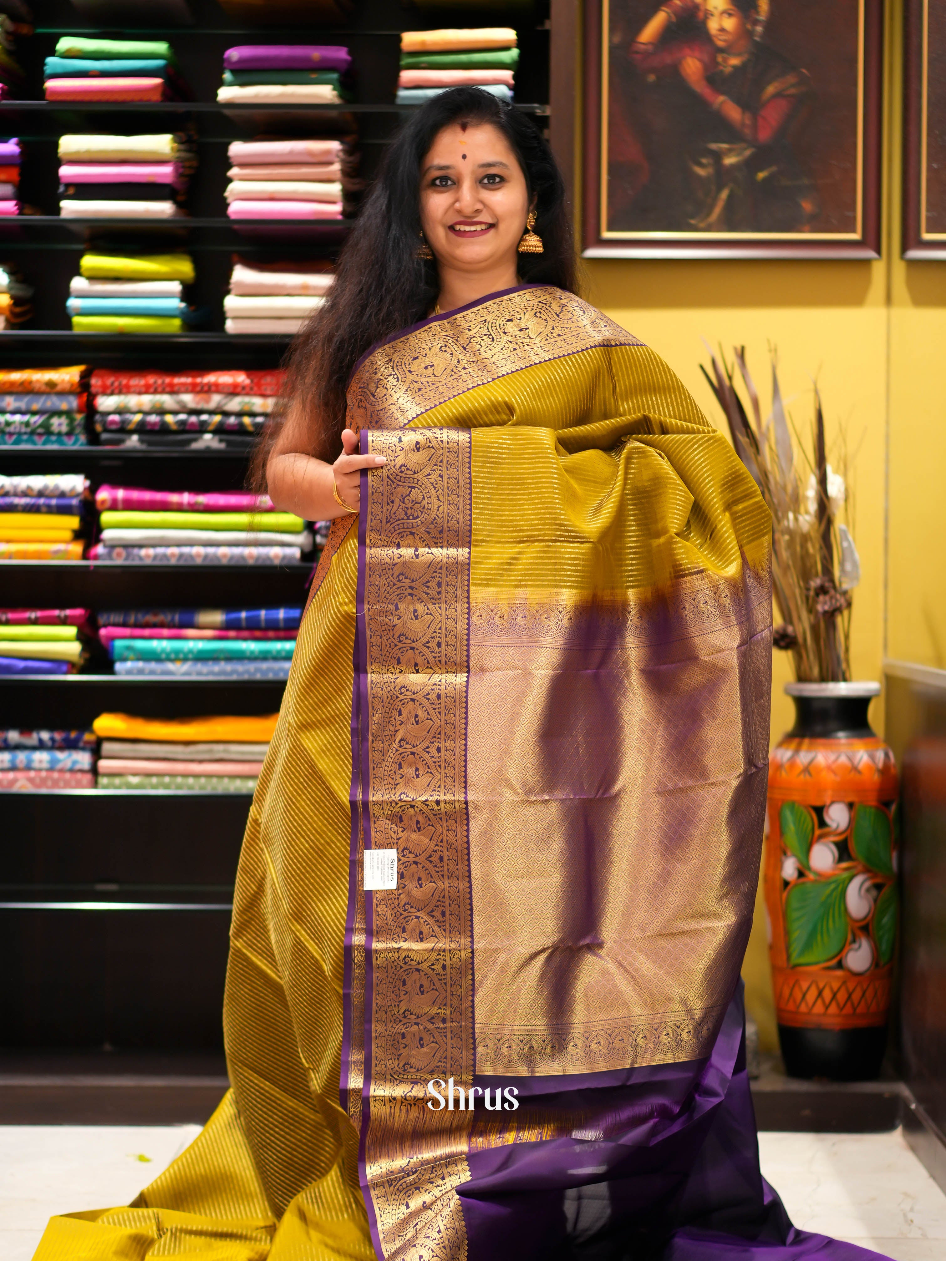 Mehandi Green & Violet- Kanchipuram halfpure Saree