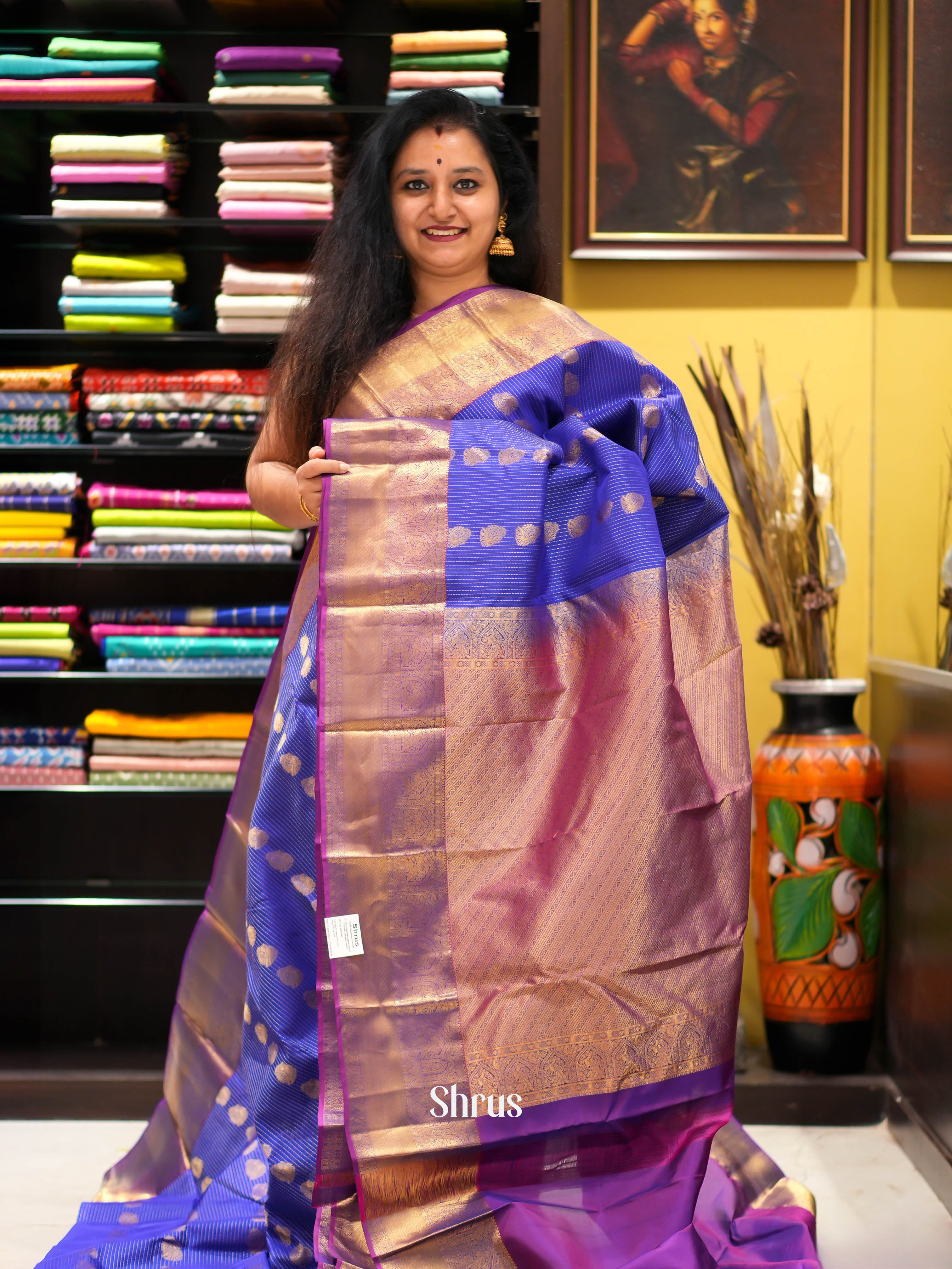 Blue & Purple - Kanchipuram halfpure Saree