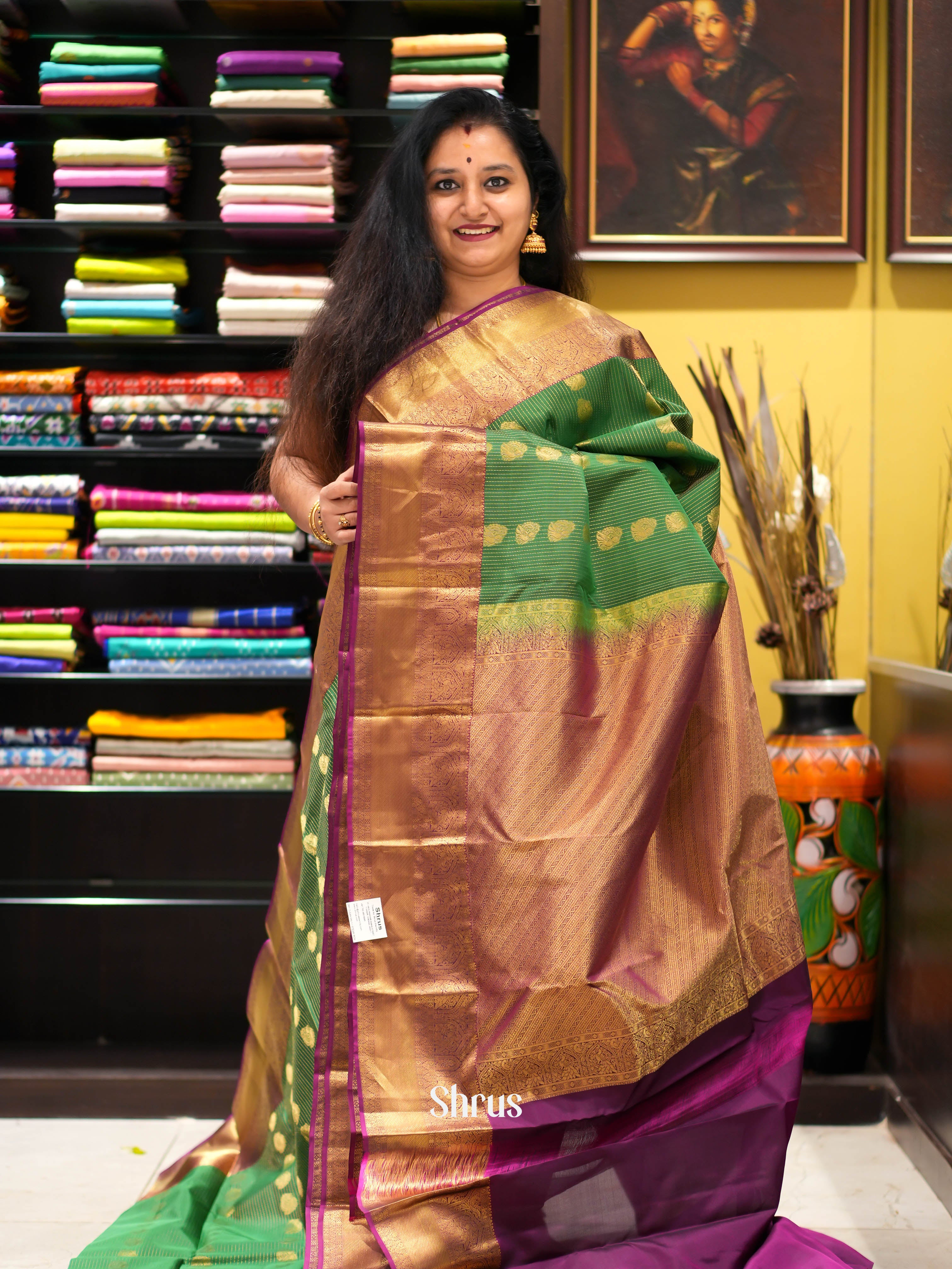 Green & Purple - Kanchipuram halfpure Saree