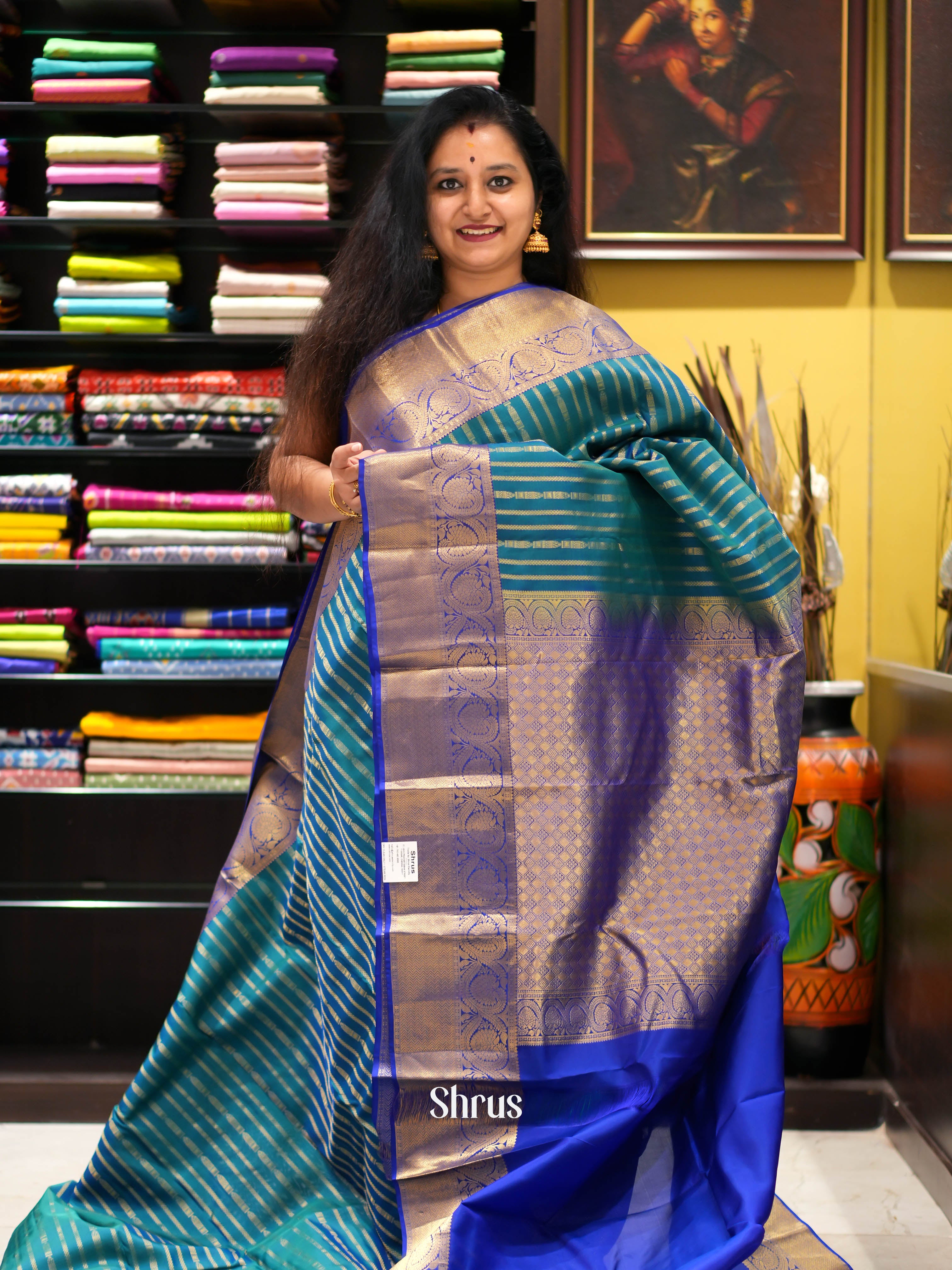 Green & Blue- Kanchipuram halfpure Saree