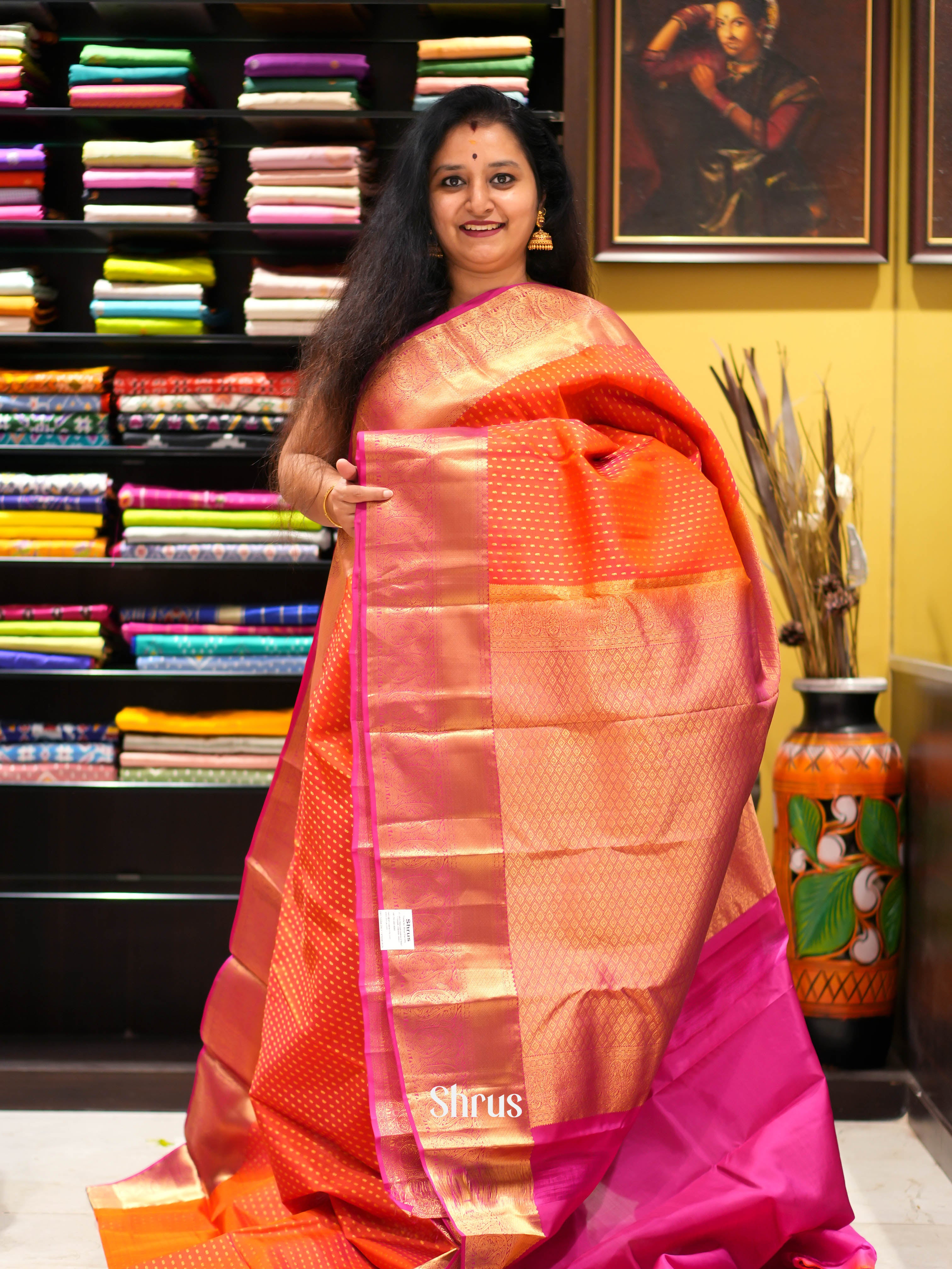 Orange & Purple- Kanchipuram halfpure Saree