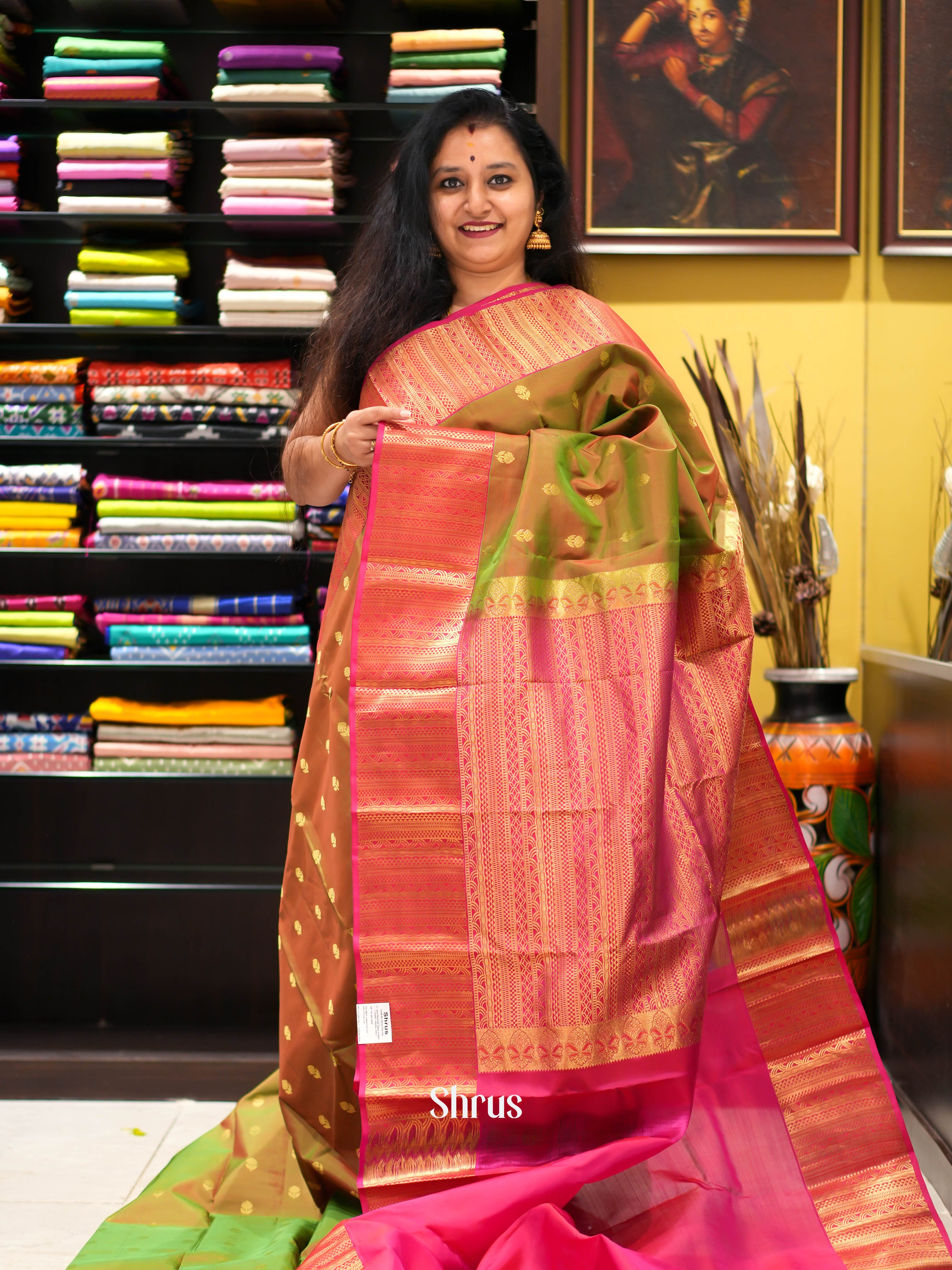 Green & Maroon - Kanchipuram halfpure Saree